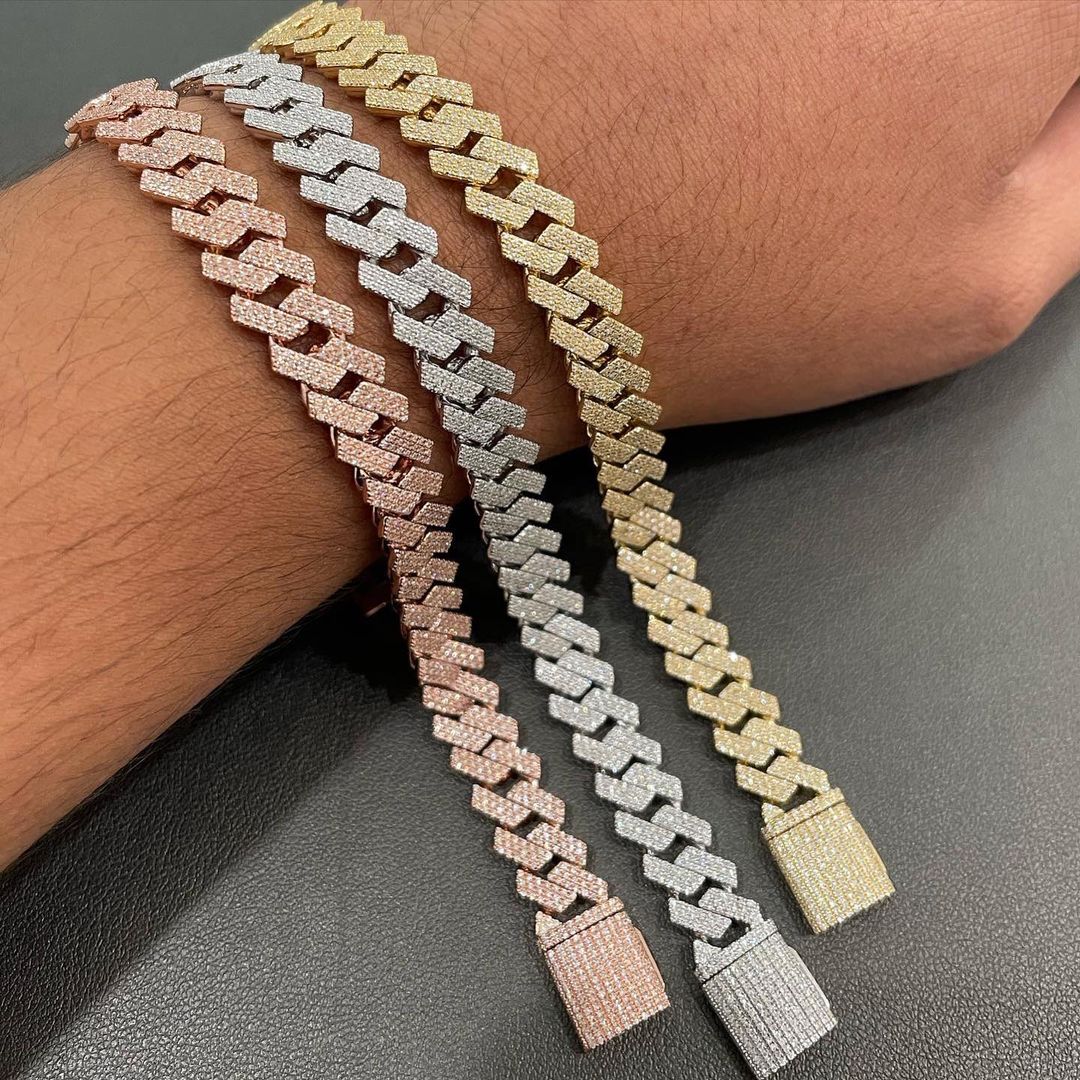 10mm Moissanite Cuban Link Chain Bracelet