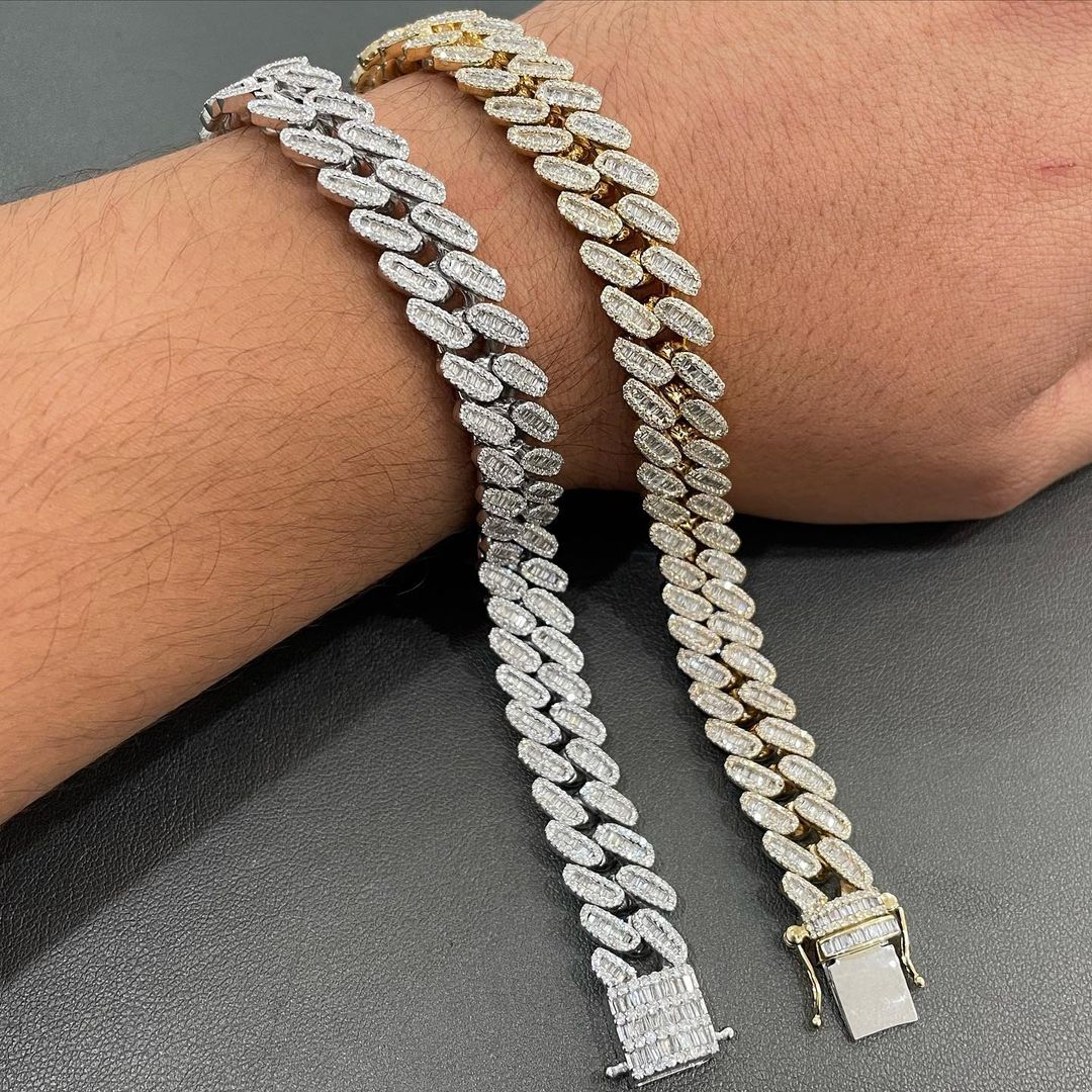 12mm Moissanite Cuban Link Baguette Diamond Bracelet