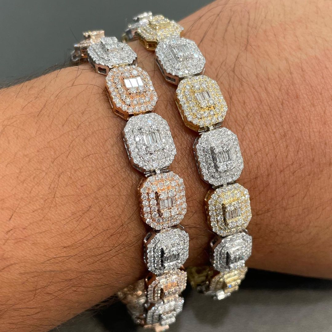 Square Shape Moissanite Baguette Diamond Tennis Bracelet