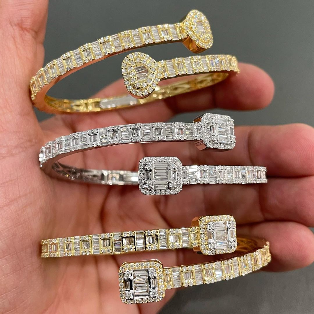 Moissanite Baguette Diamond Bracelet - Open Cuff Bangle