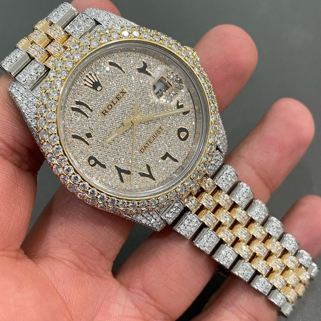 Rolex Datejust Moissanite Watch in Arabic Dial - Iced Out Rolex Watch