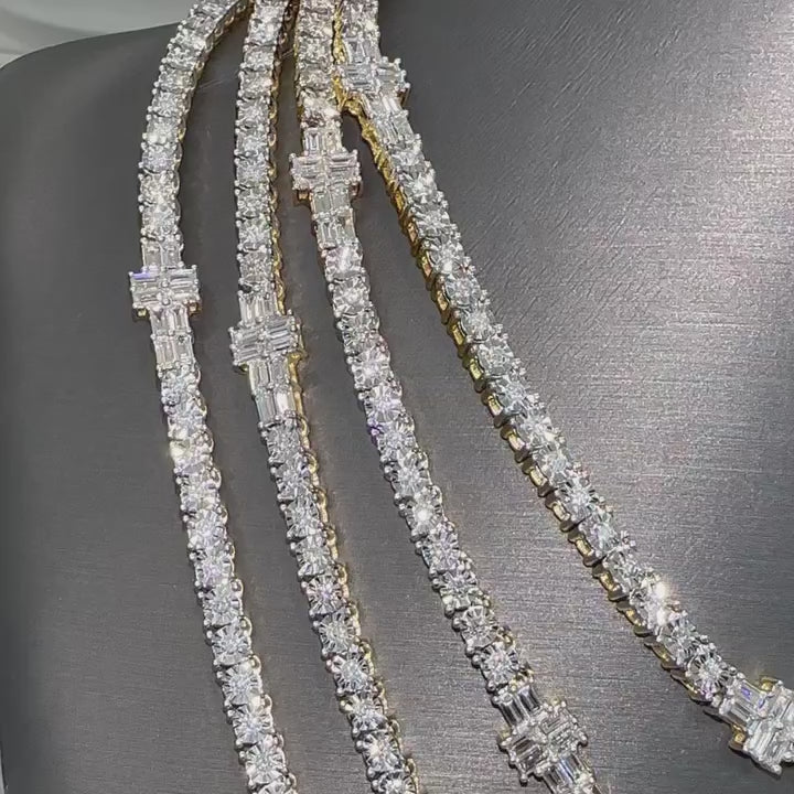 5MM Moissanite Tennis Chain With Emerald Cut Diamond Cross
