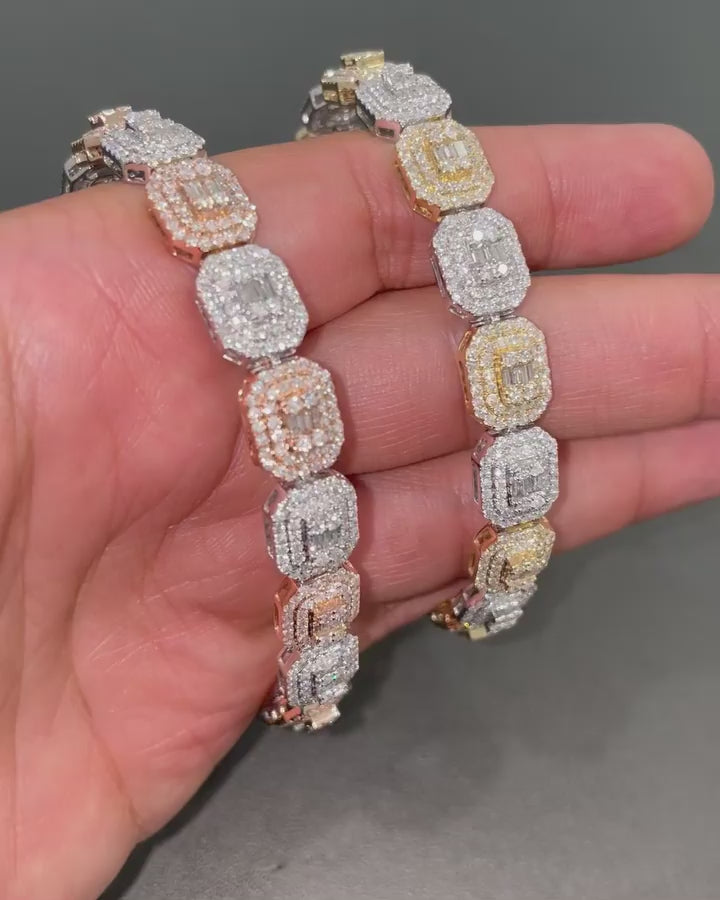 Square Shape Moissanite Baguette Diamond Tennis Bracelet