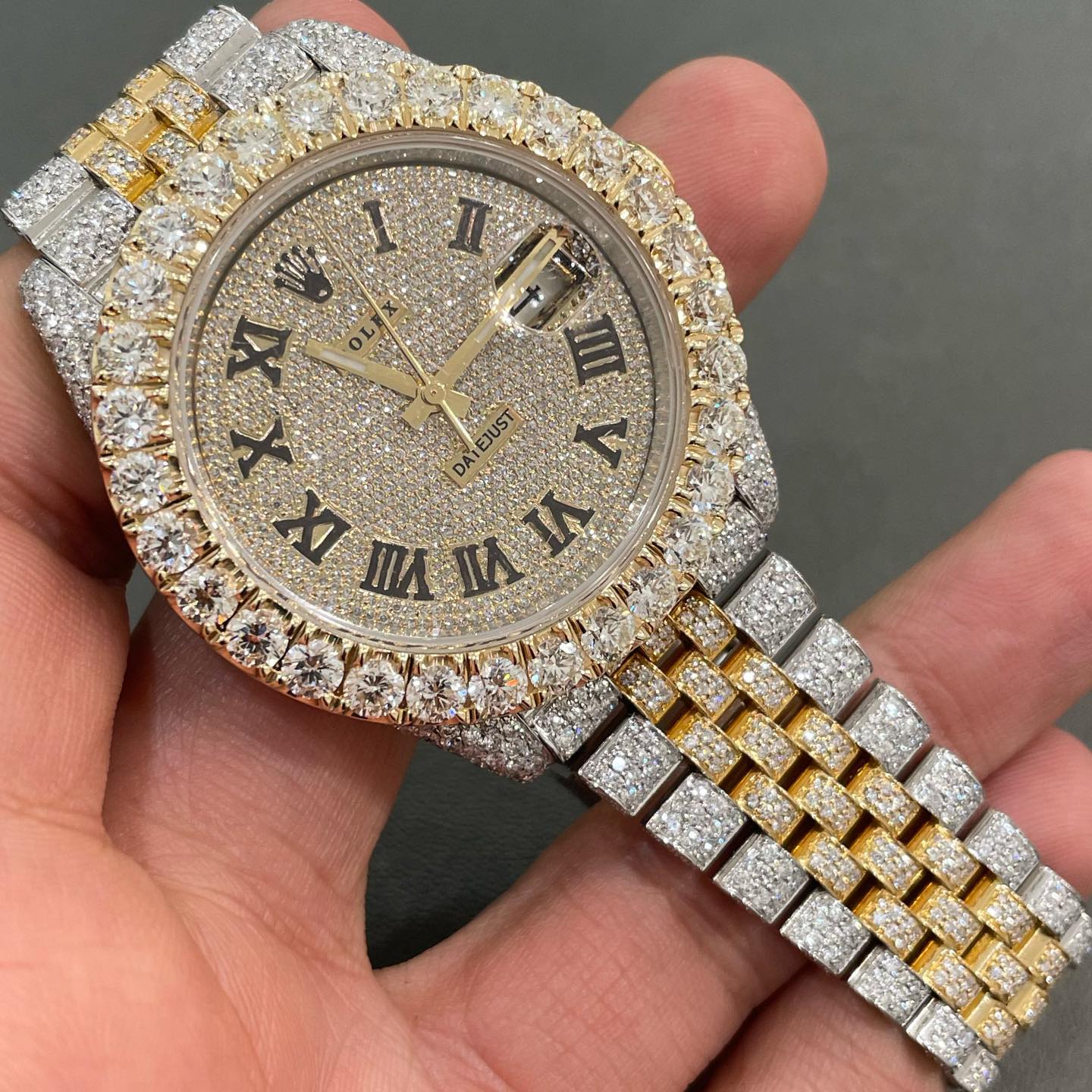 Rolex Datejust Roman Dial Iced Out Moissanite Watch