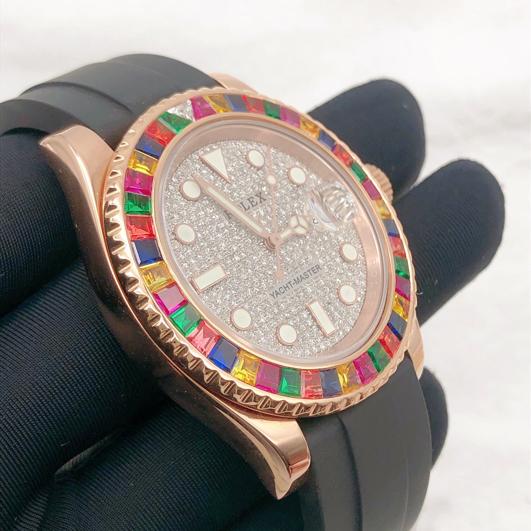 Diamond Rainbow Rolex Yacht Master - Moissanite Watch