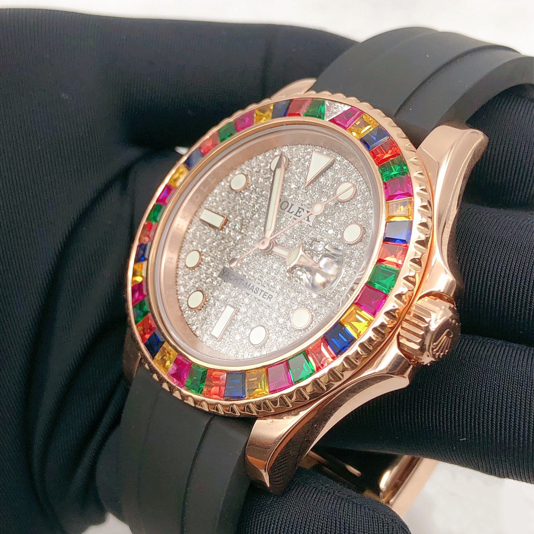 Diamond Rainbow Rolex Yacht Master - Moissanite Watch
