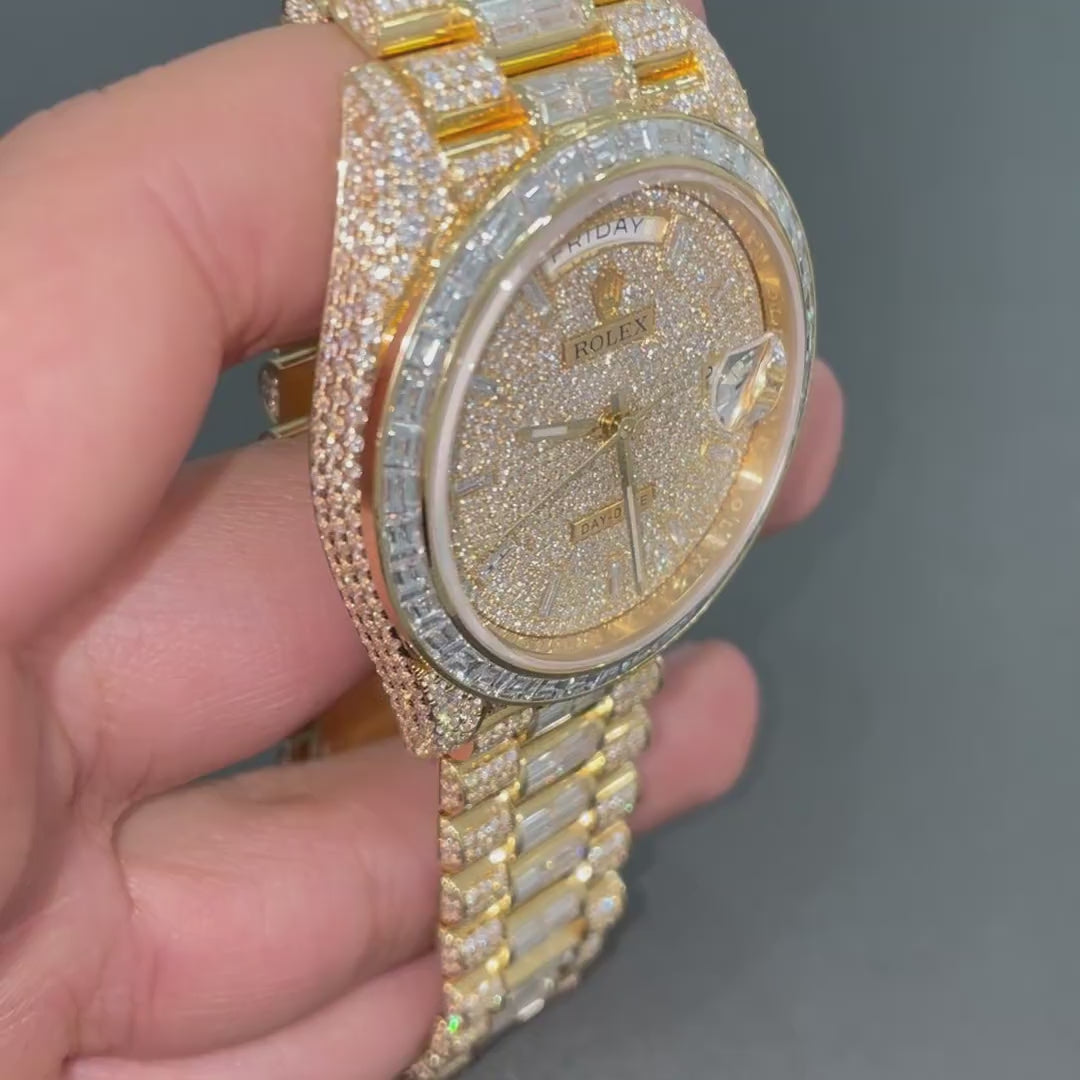 Rolex Day-Date Presidential Moissanite Watch Men's - Baguette Diamond Setting
