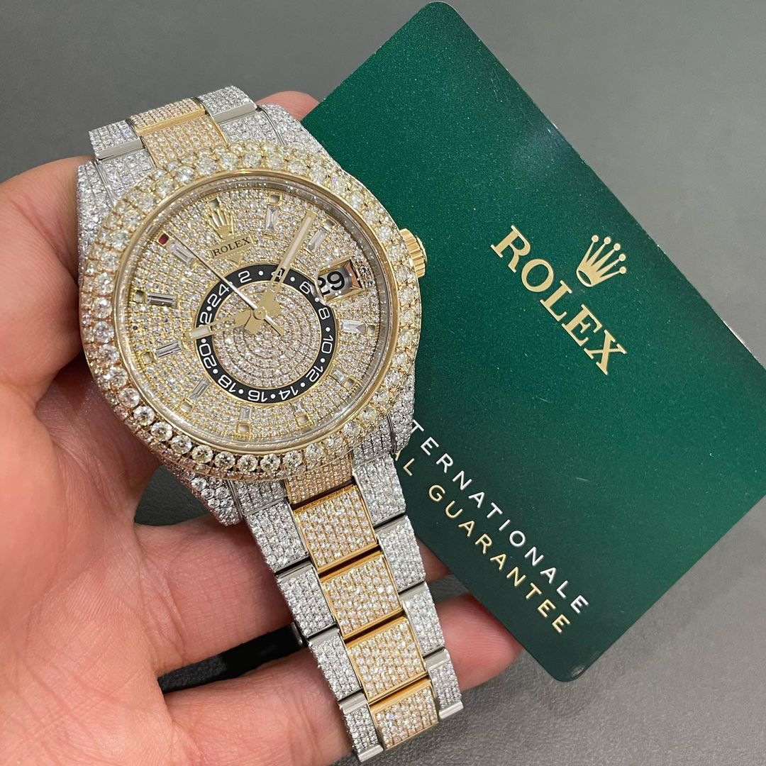 Rolex Sky-Dweller Gold Moissanite Iced Out Watch