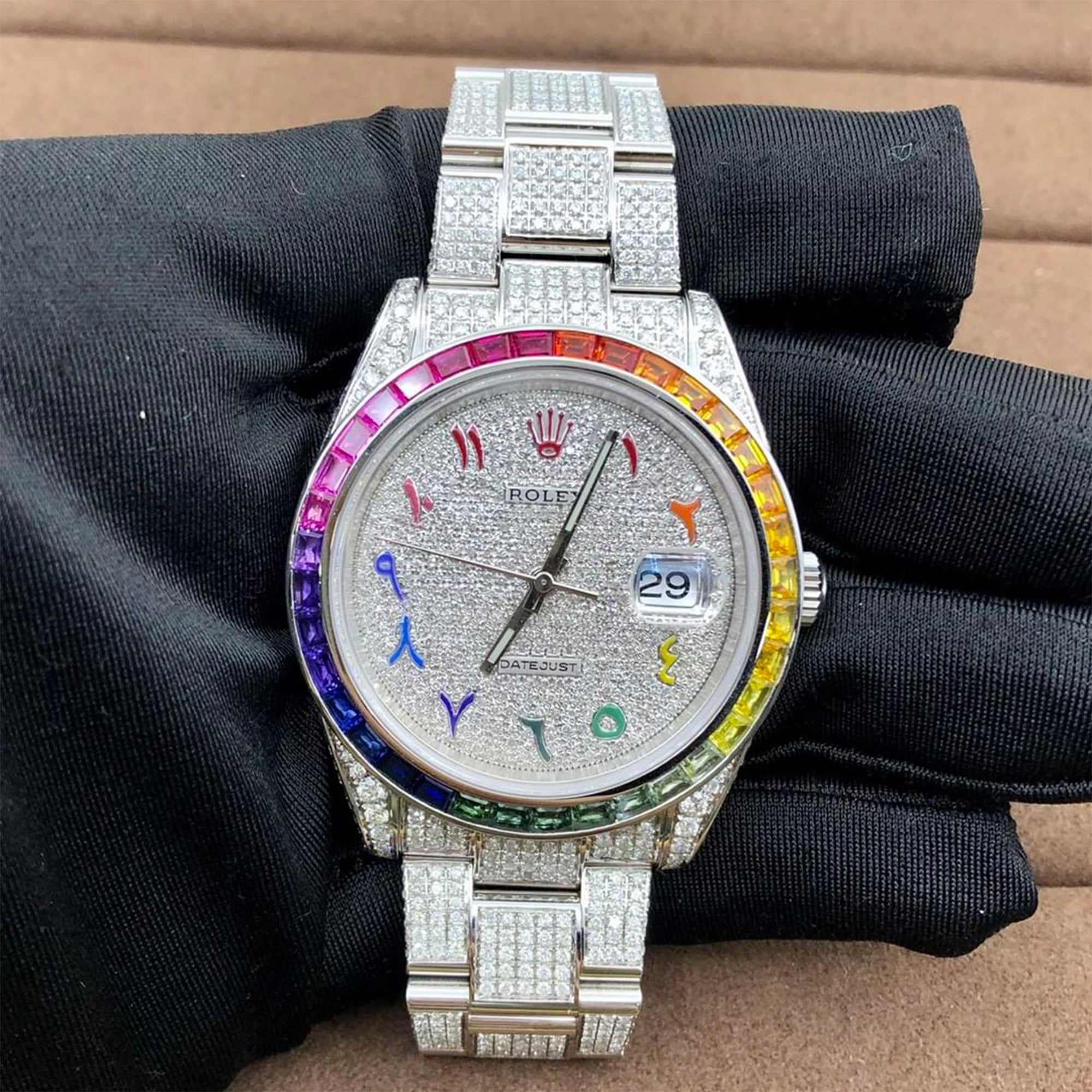 Rolex Datejust Rainbow Arabic Dial - Moissanite Diamond Watch