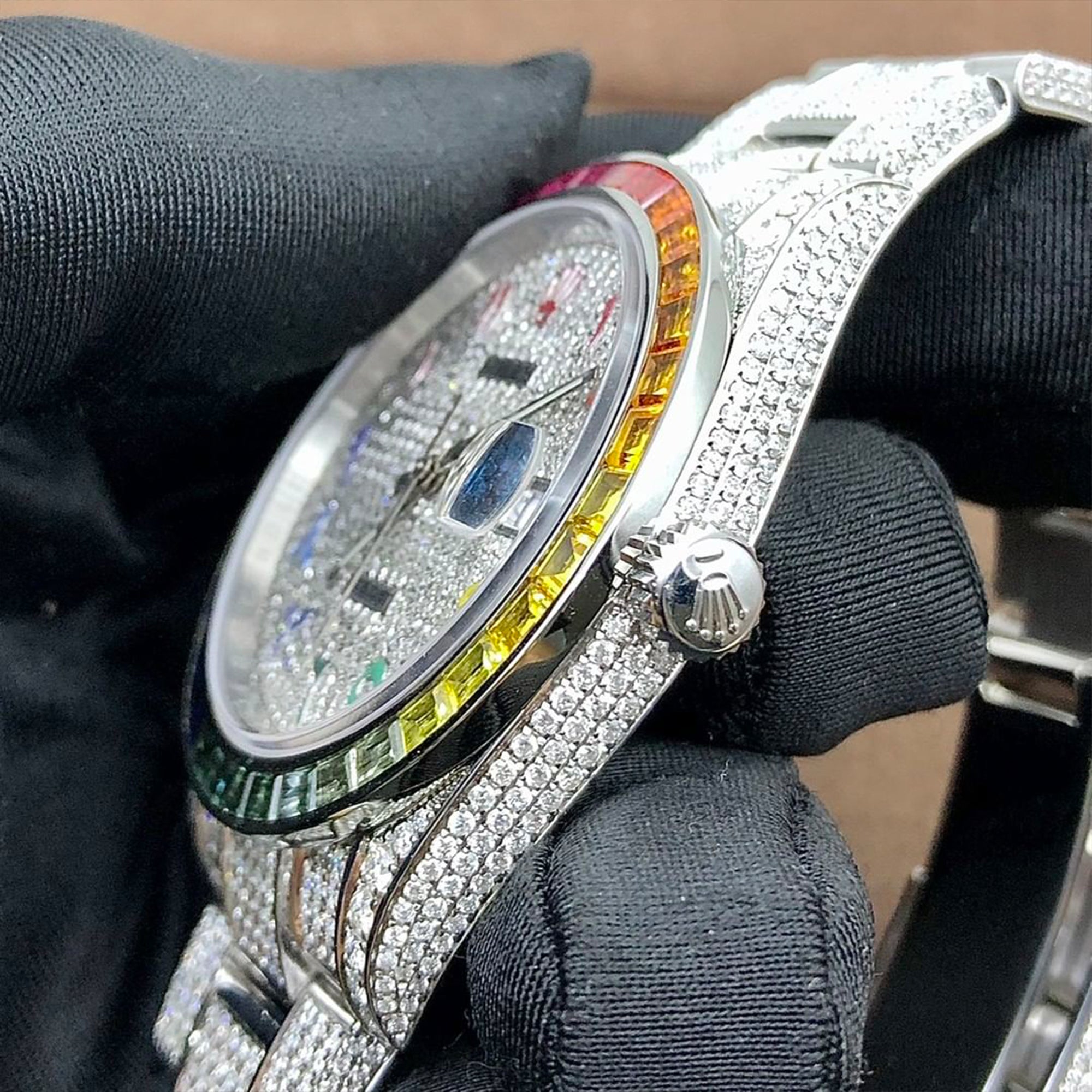 Rolex Datejust Rainbow Arabic Dial - Moissanite Diamond Watch