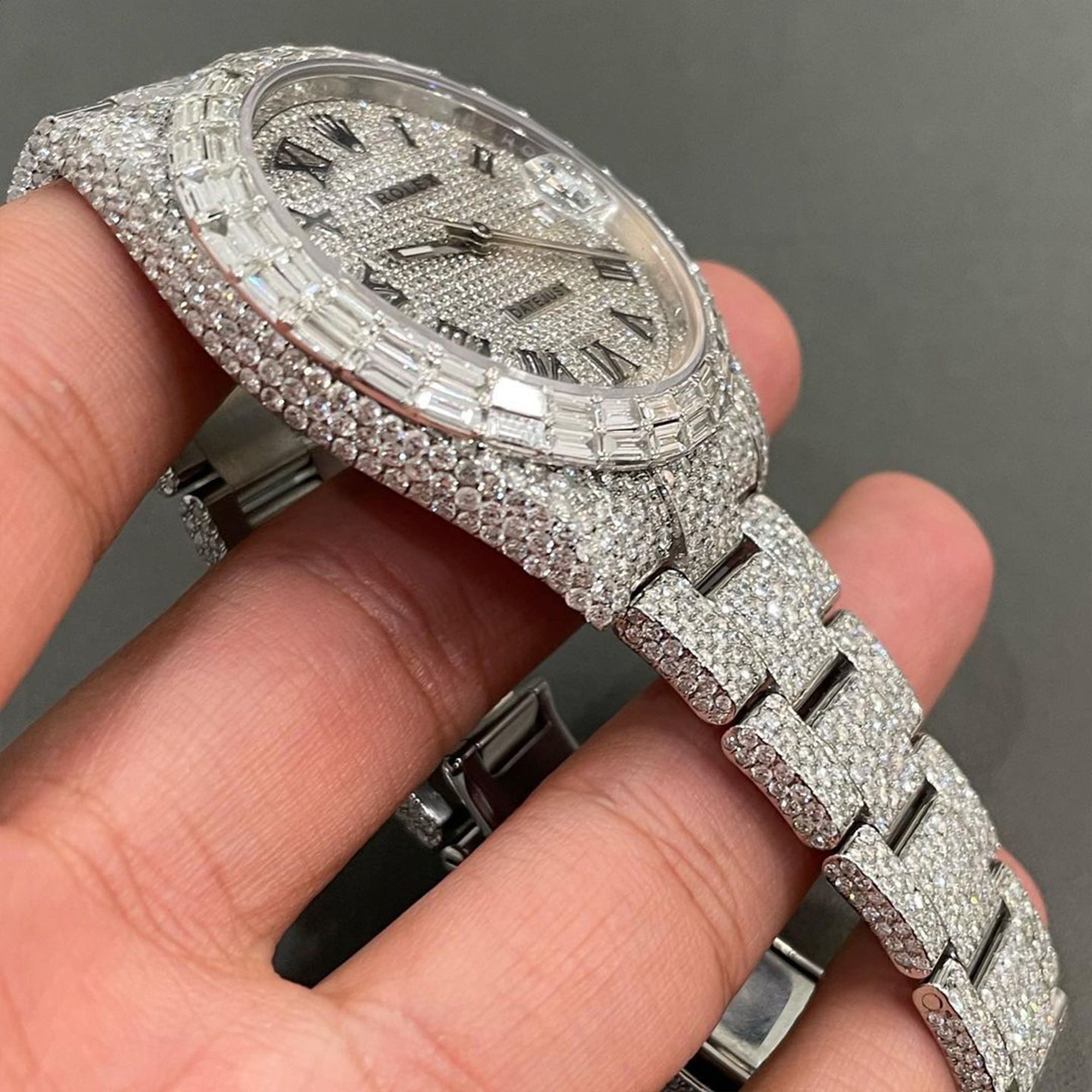 Rolex Datejust Fully Iced Out Moissanite Watch in VVS Diamond