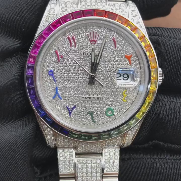 Rolex Datejust Rainbow Arabic Dial - Moissanite Diamond Watch
