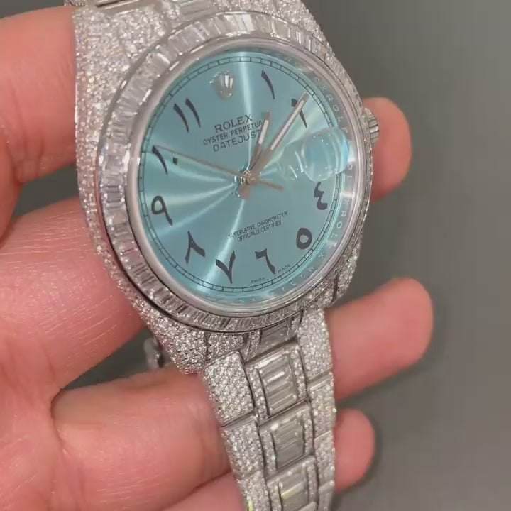 Rolex Datejust Arabic Dial Moissanite Icedout Watch