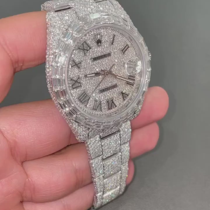 Rolex Datejust Fully Iced Out Moissanite Watch in VVS Diamond
