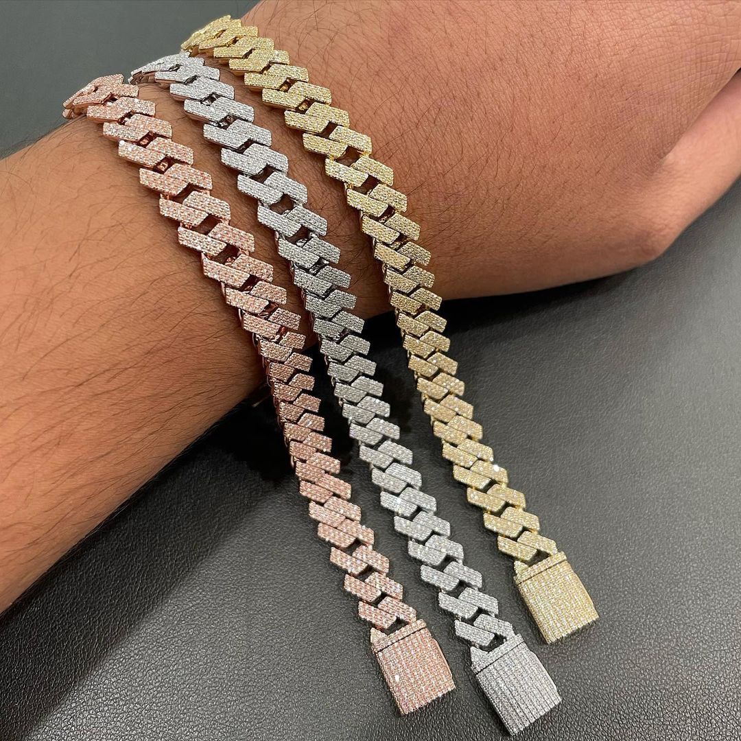 10mm Moissanite Cuban Link Chain Bracelet