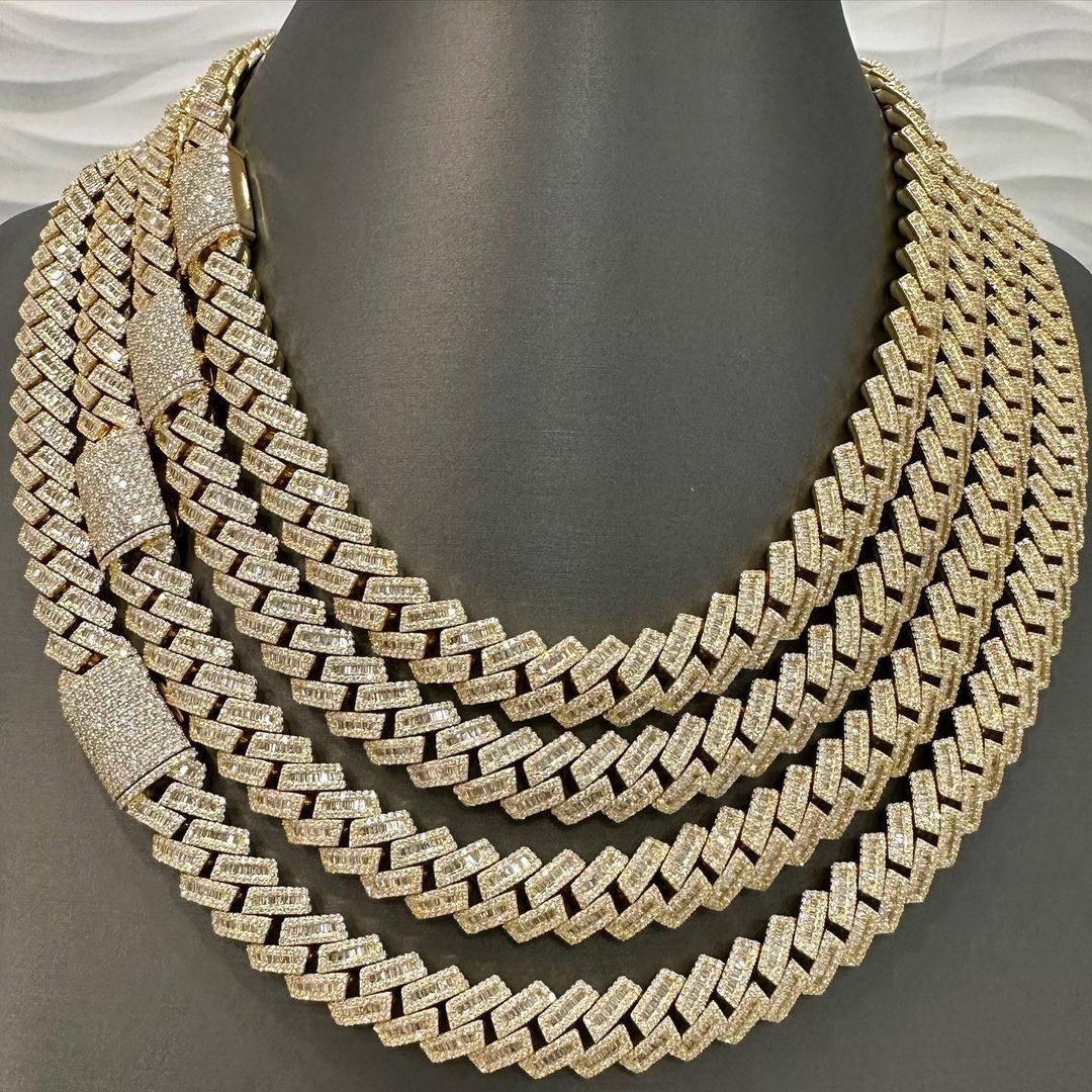 14mm Moissanite Cuban Link Baguette Diamond Chain