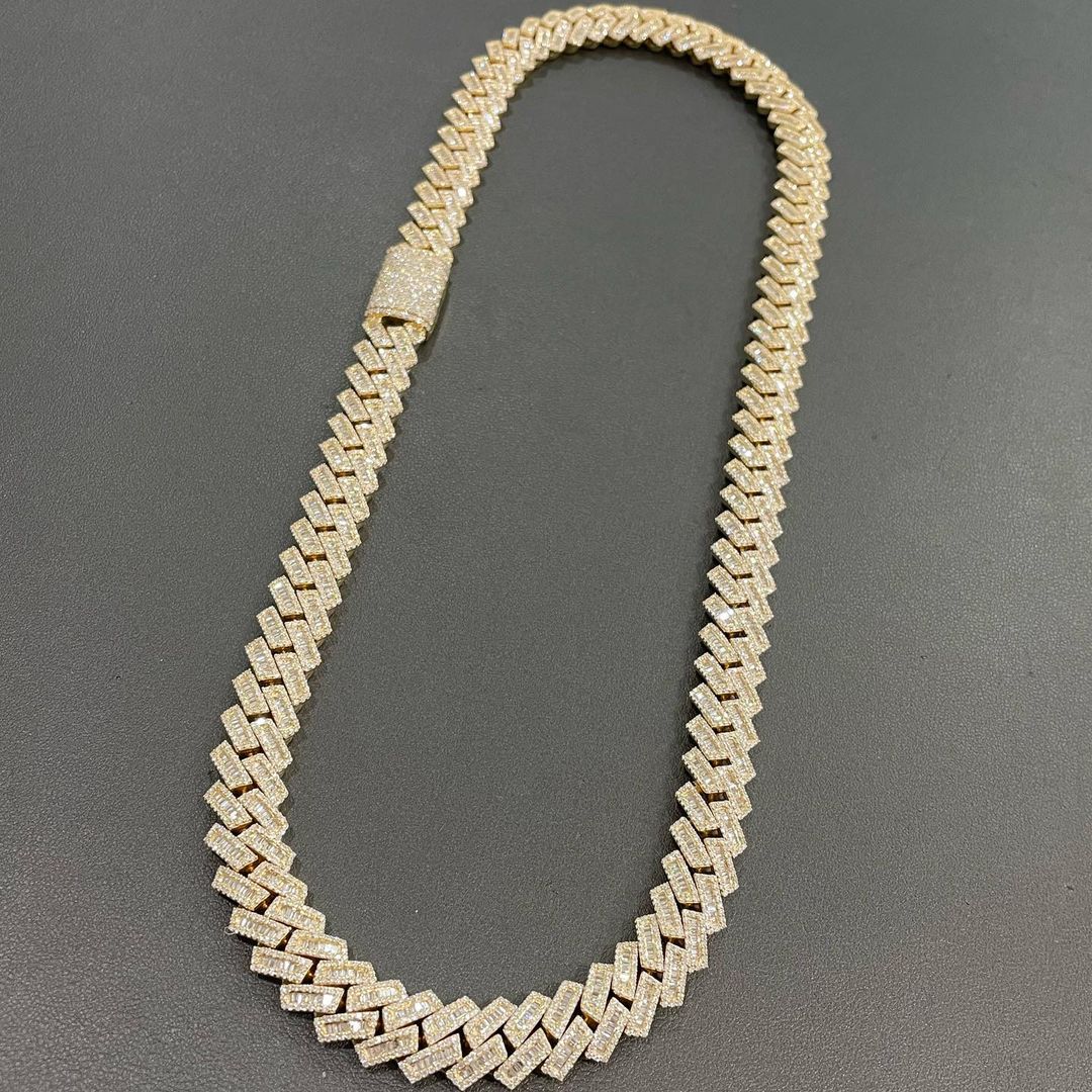 14mm Moissanite Cuban Link Baguette Diamond Chain