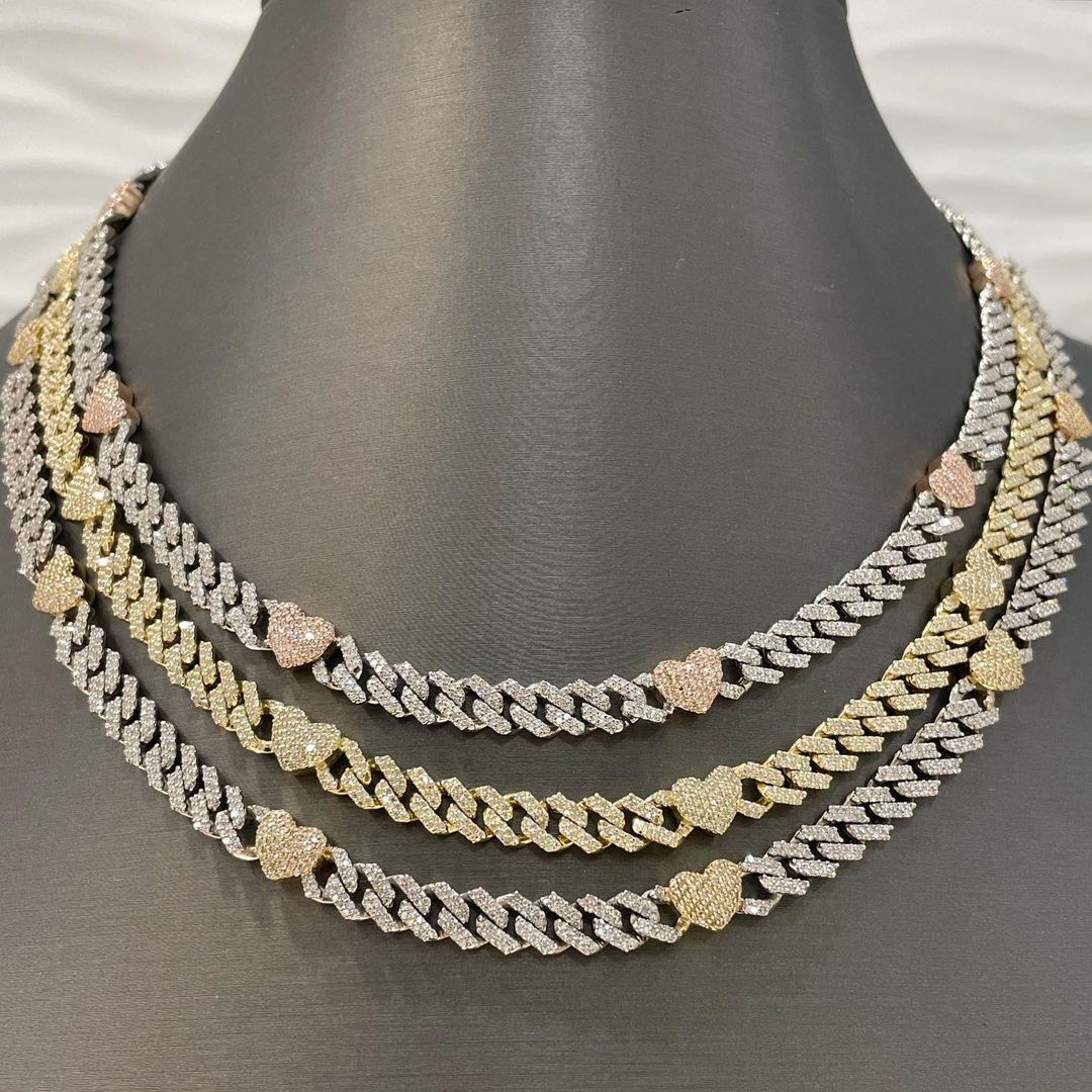 10MM Moissanite Cuban Link Chain Heart Choker