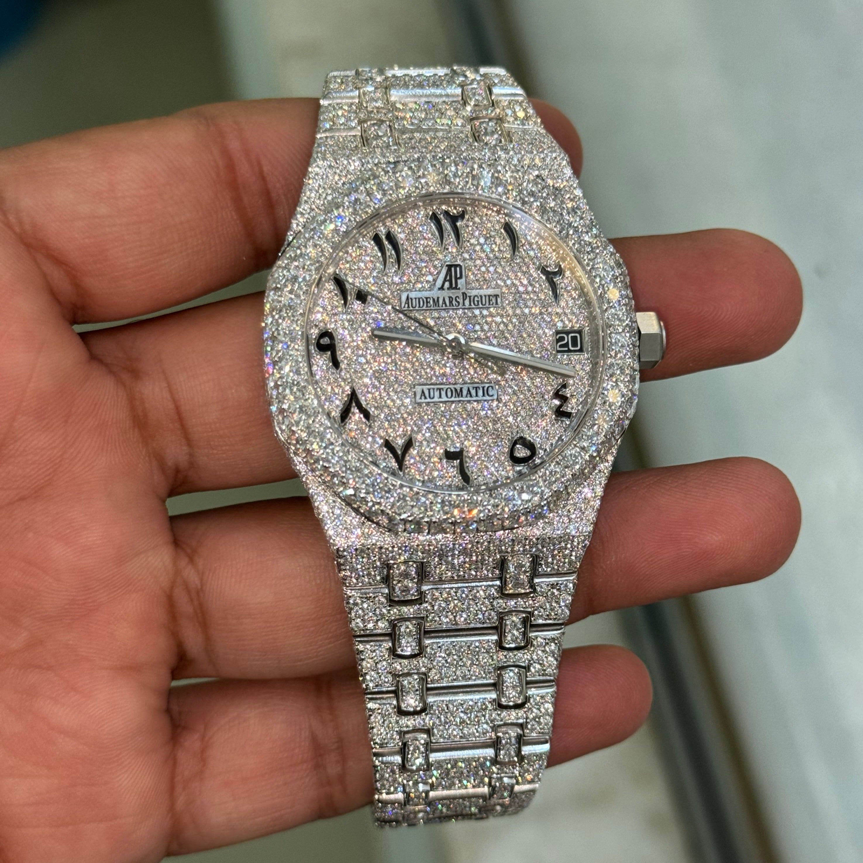 Moissanite AP Watch Audemars Piguet RoyalOak Arabic Dial IMaxBudsWatch Moissanite AP Watch Audemars Piguet RoyalOak Arabic Dial IMaxBudsWatch