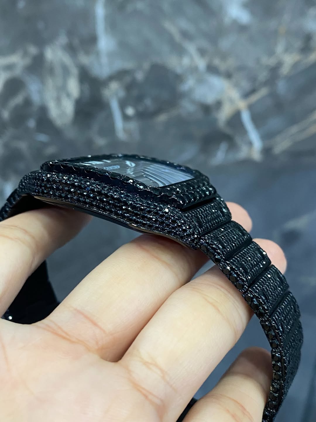 Full Iced Out Black Moissanite Cartier Santos Watch – All Black PVD