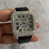 Moissanite Cartier Santos Diamond Watch in Leather Strap