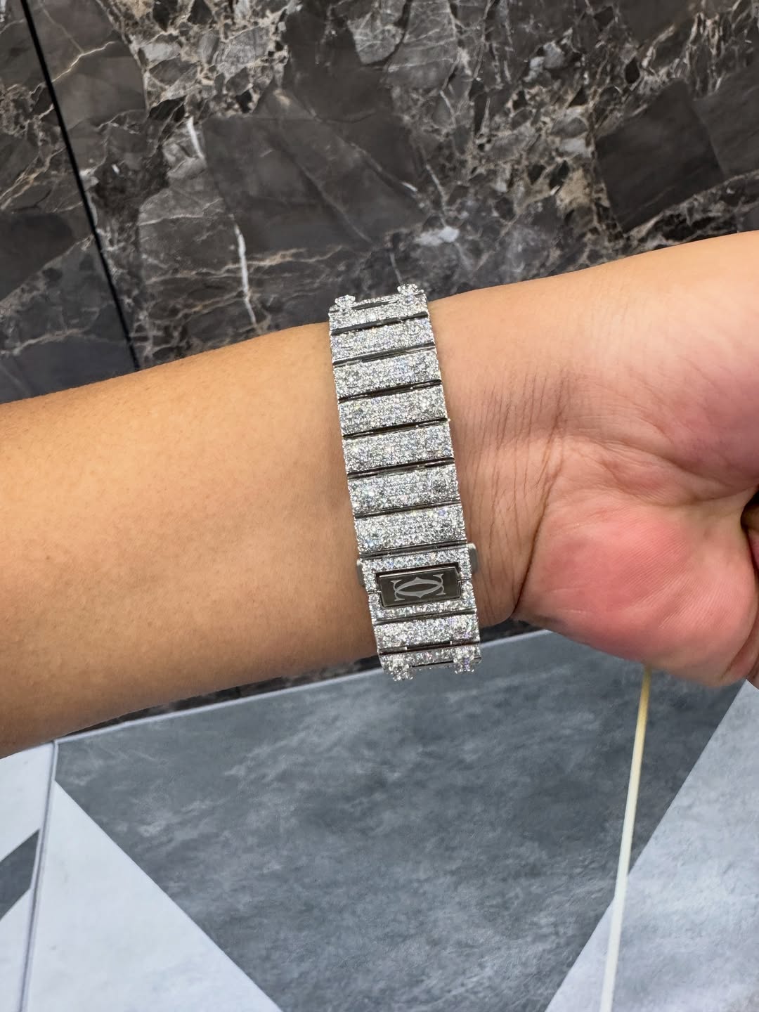 Moissanite Cartier Watch – Iced Out Santos with Arabic Dial