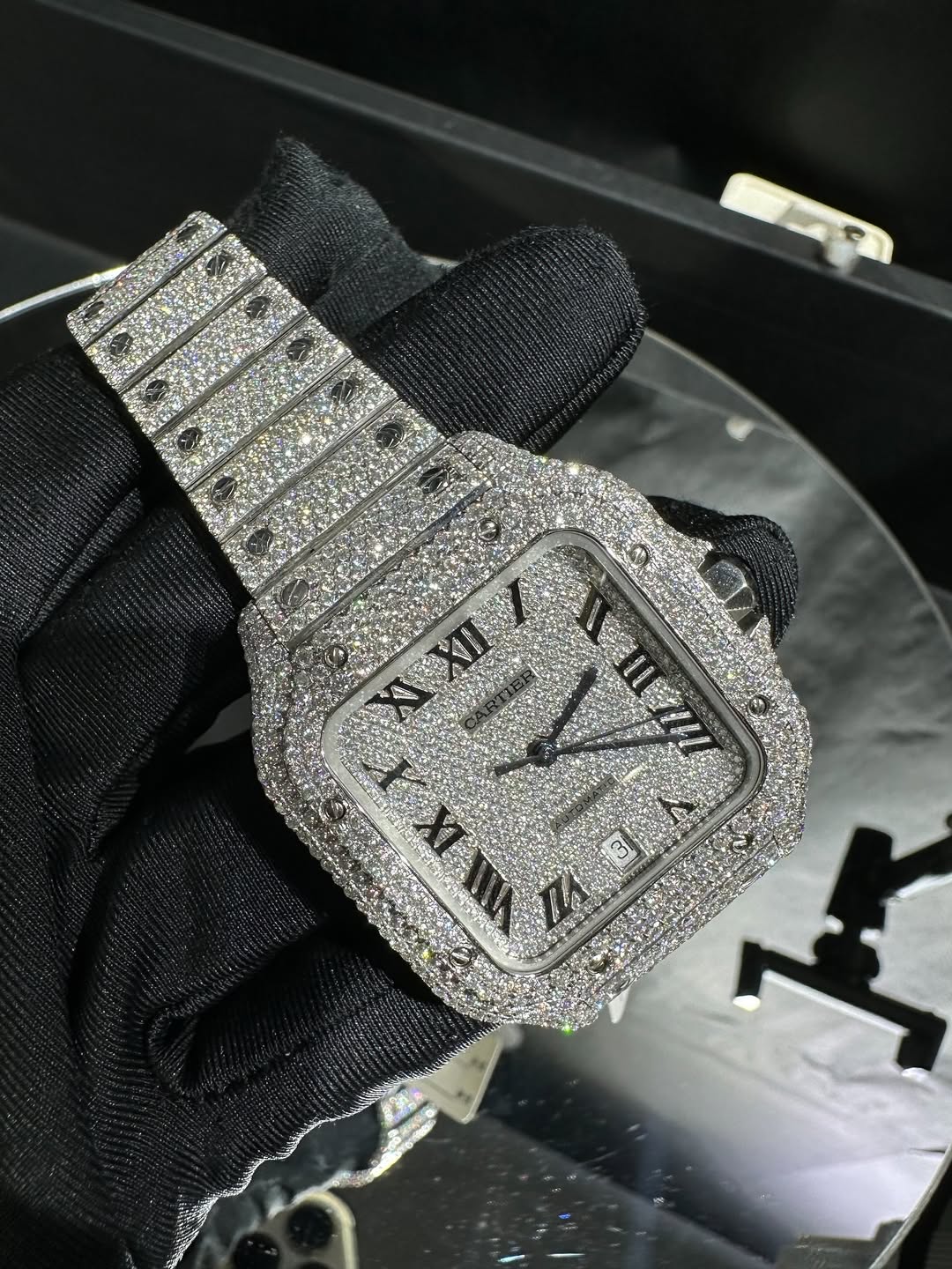 Moissanite Cartier Watch – Fully Iced Out White Gold Santos