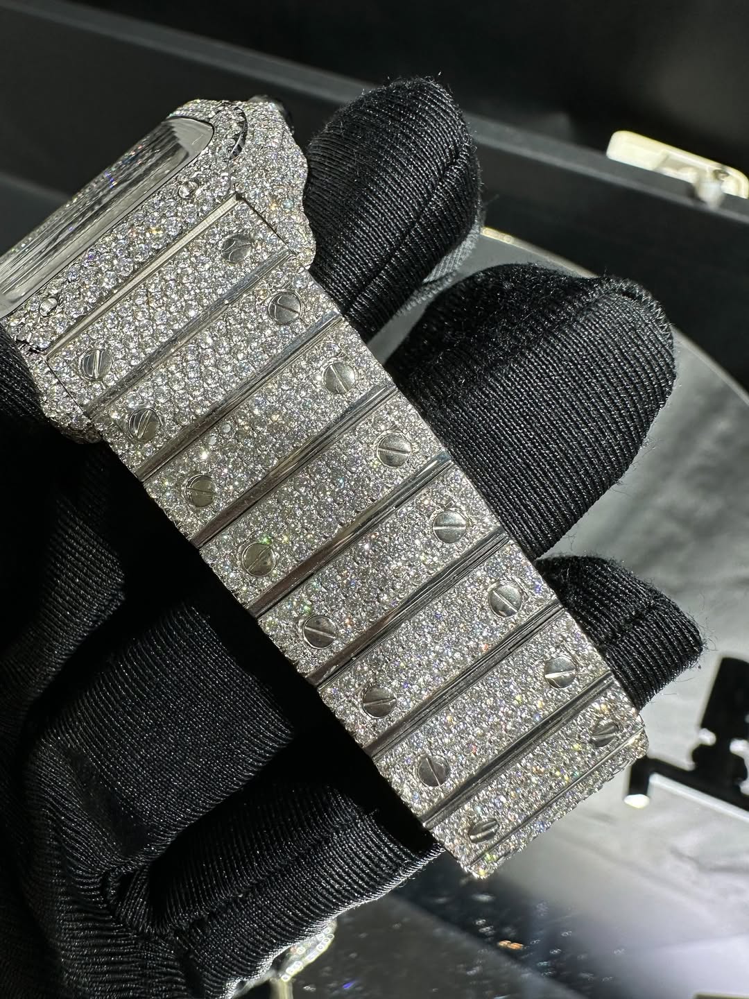 Moissanite Cartier Watch – Fully Iced Out White Gold Santos
