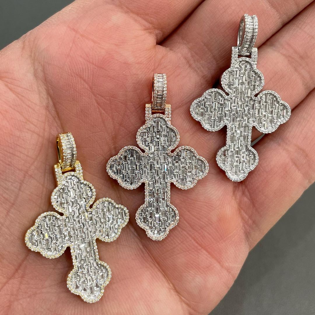 Moissanite Baguette Cross Pendant