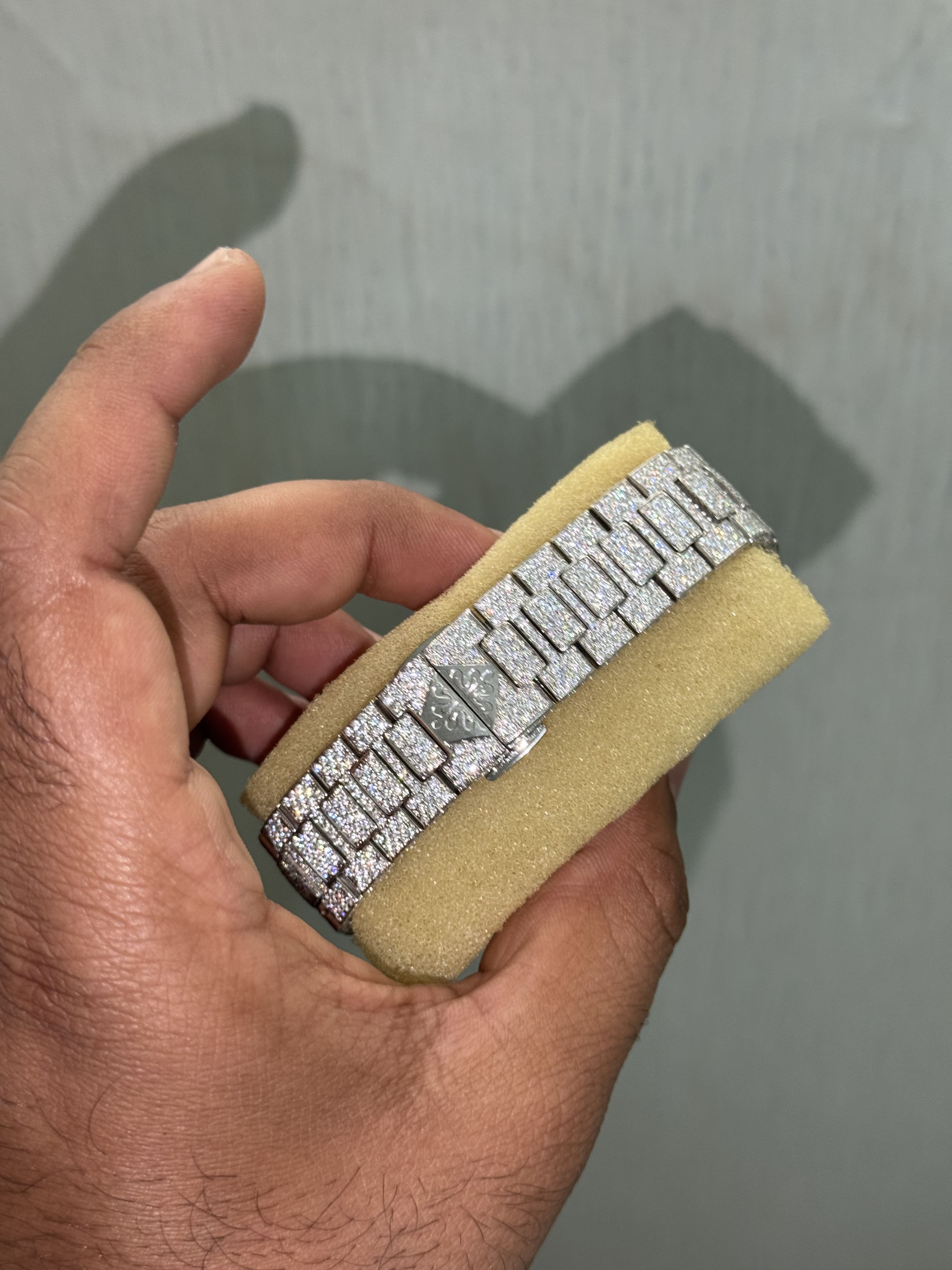 Custom Moissanite Patek Philippe Nautilus Watch - Full Pave Dial (Baguette Markers)