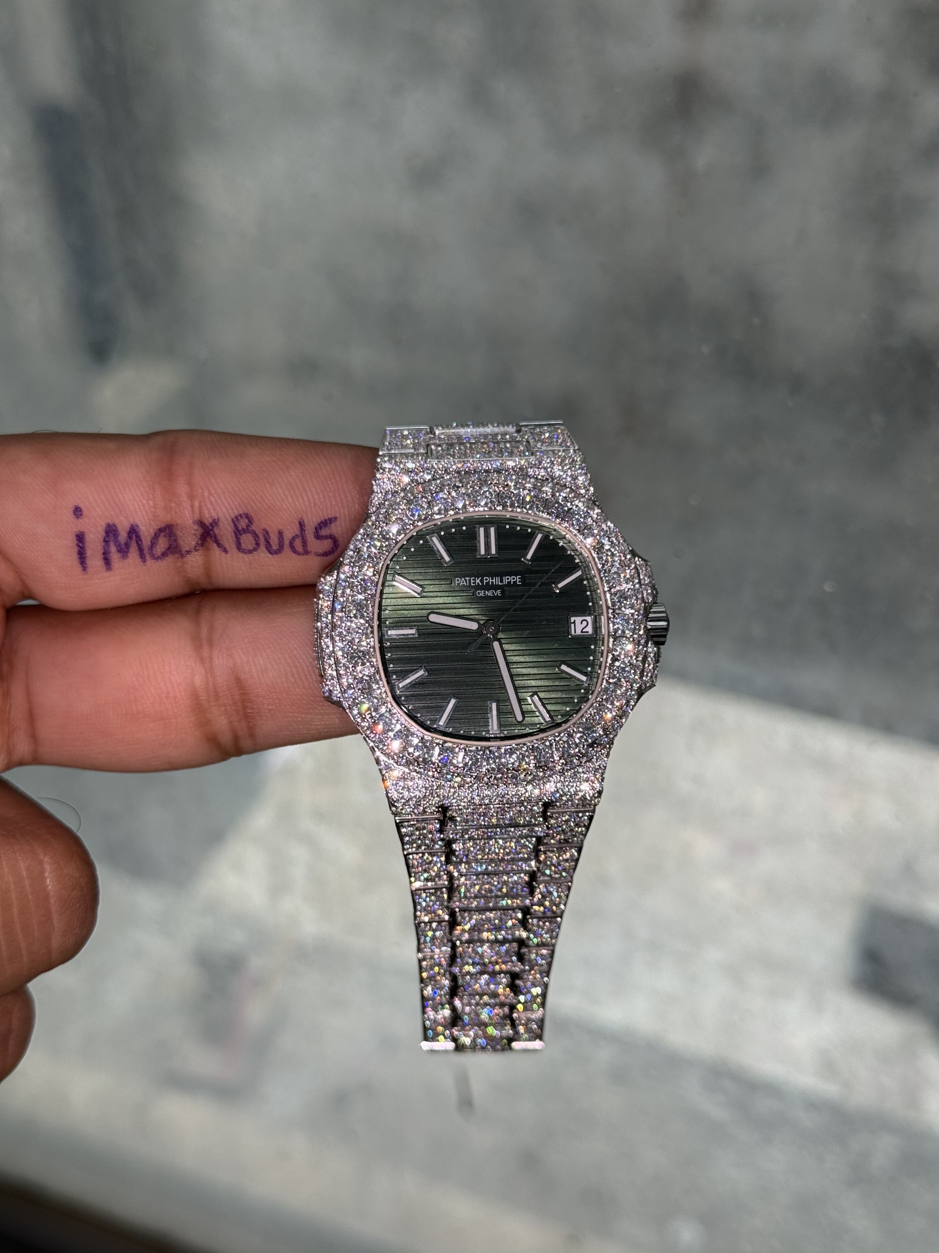 Custom Moissanite Patek Philippe Nautilus Watch - Green Dial (5711 Style)