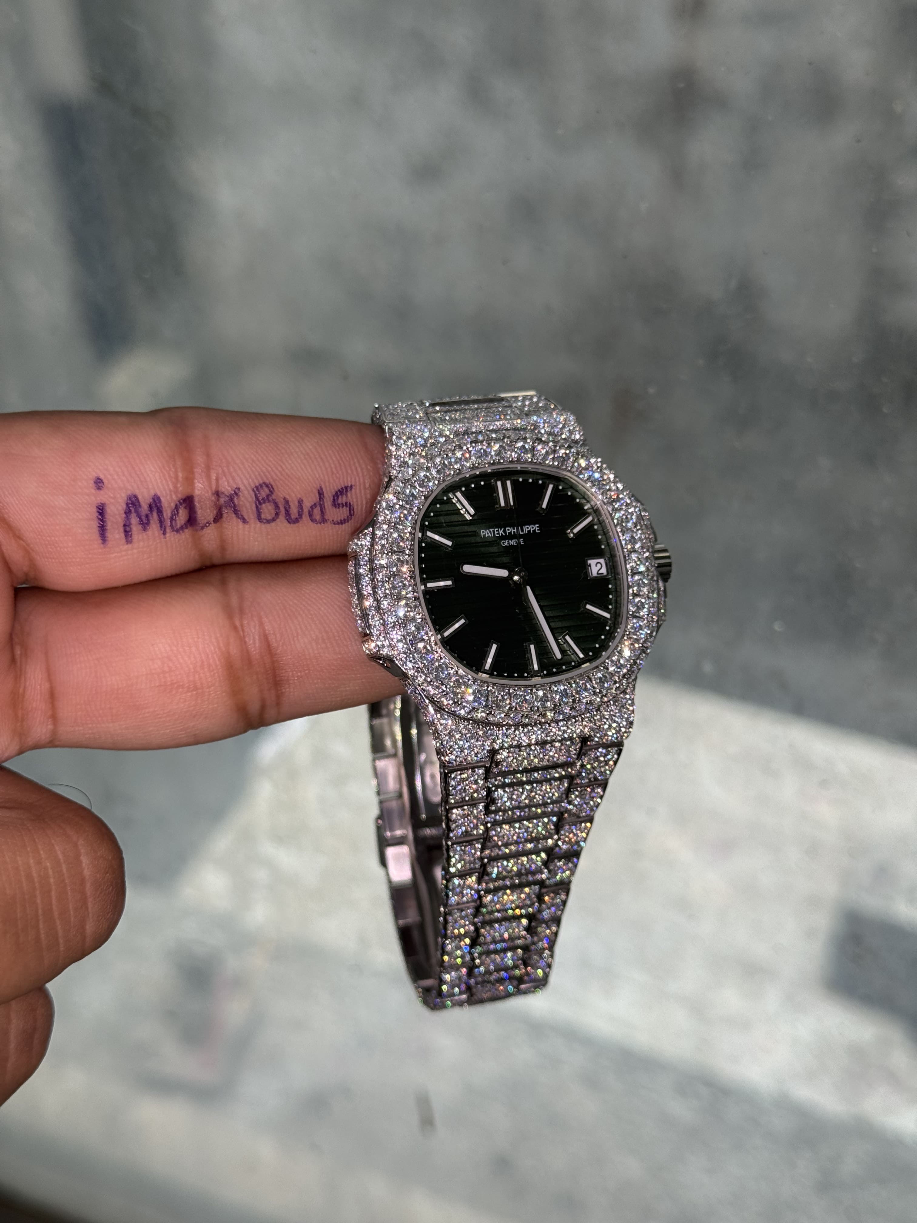 Custom Moissanite Patek Philippe Nautilus Watch - Green Dial (5711 Style)