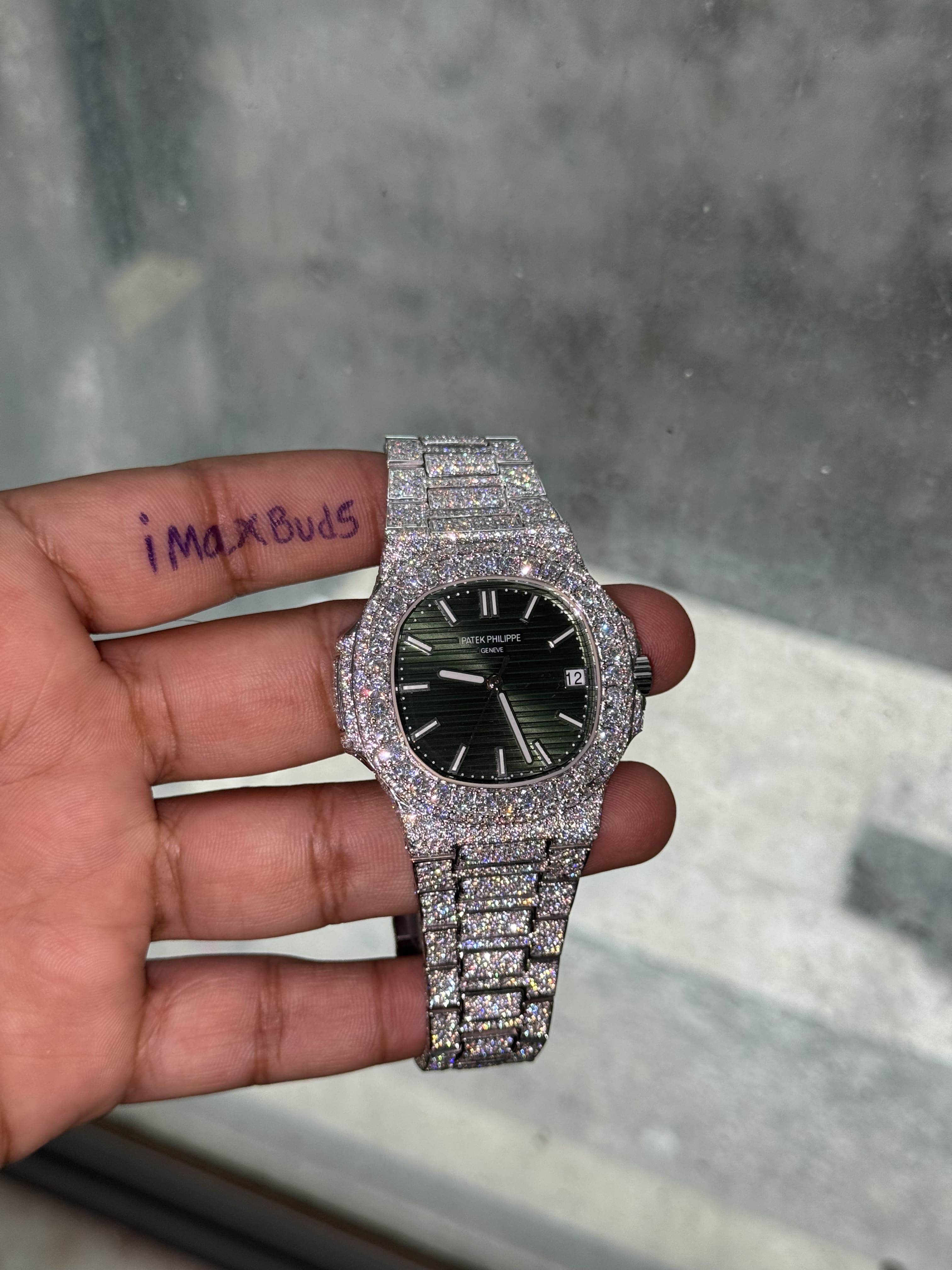 Custom Moissanite Patek Philippe Nautilus Watch - Green Dial (5711 Style)