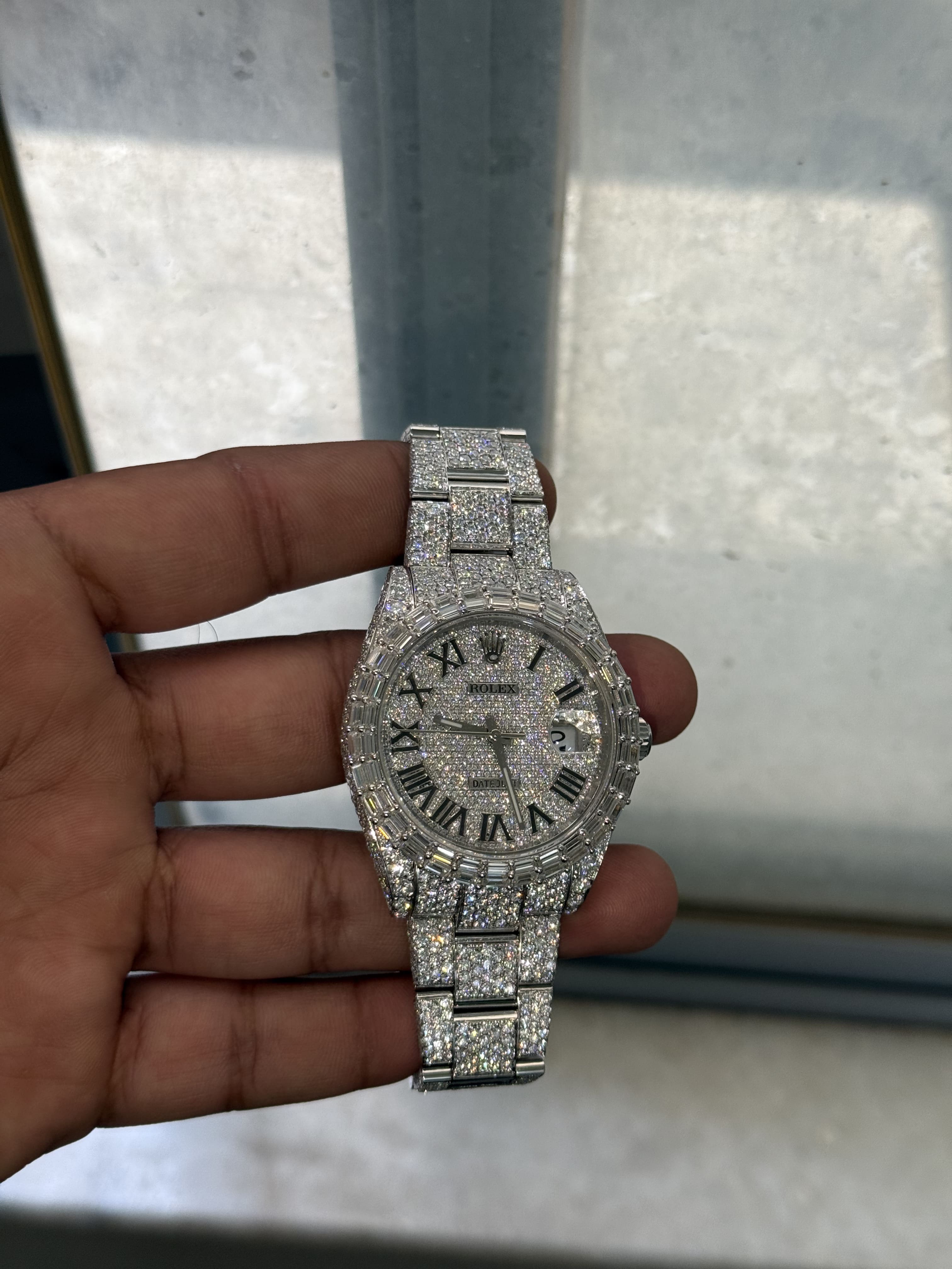 Custom Moissanite Rolex DateJust - Baguette Bezel (Full Buss Down)