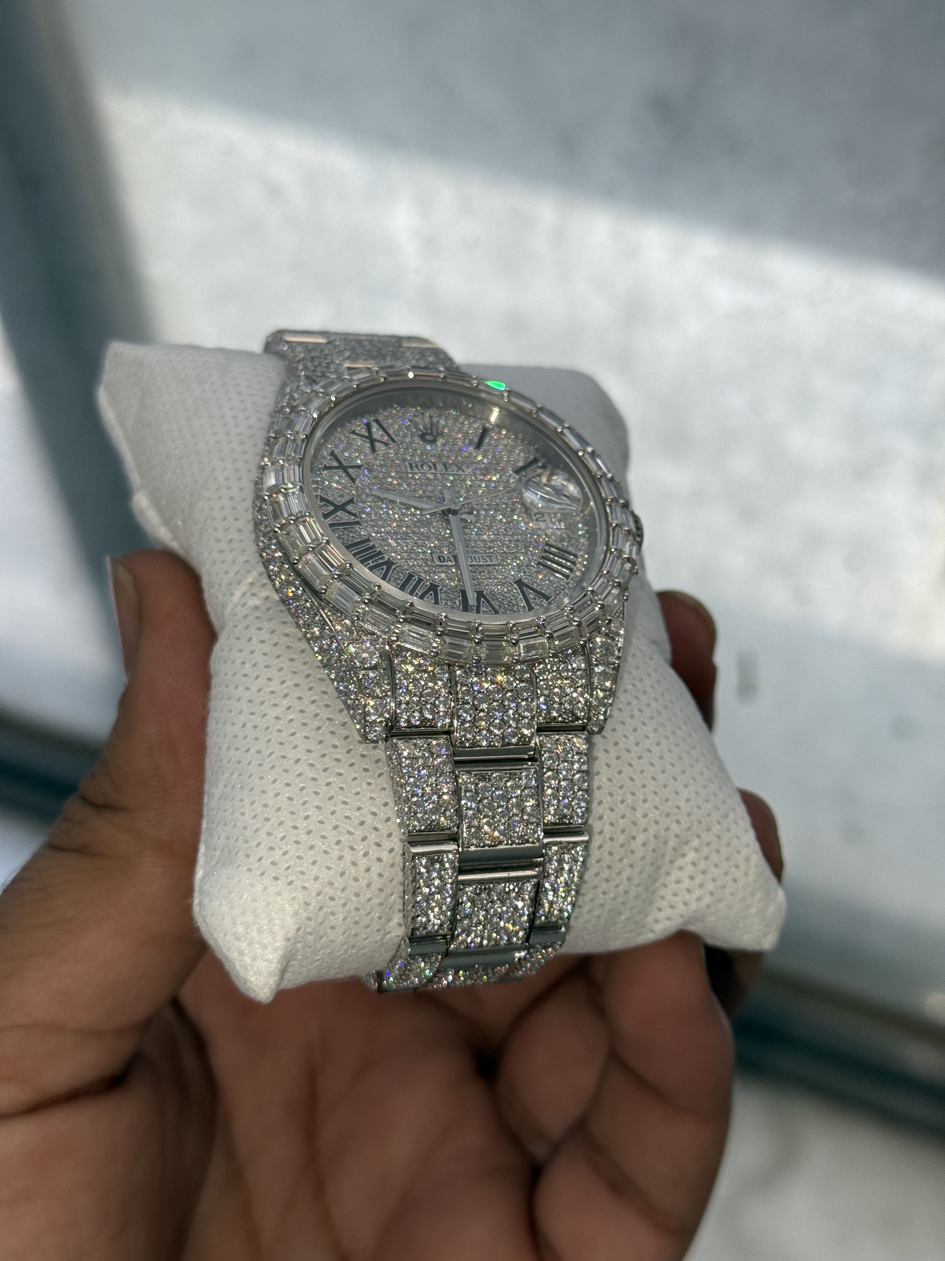 Custom Moissanite Rolex DateJust - Baguette Bezel (Full Buss Down)