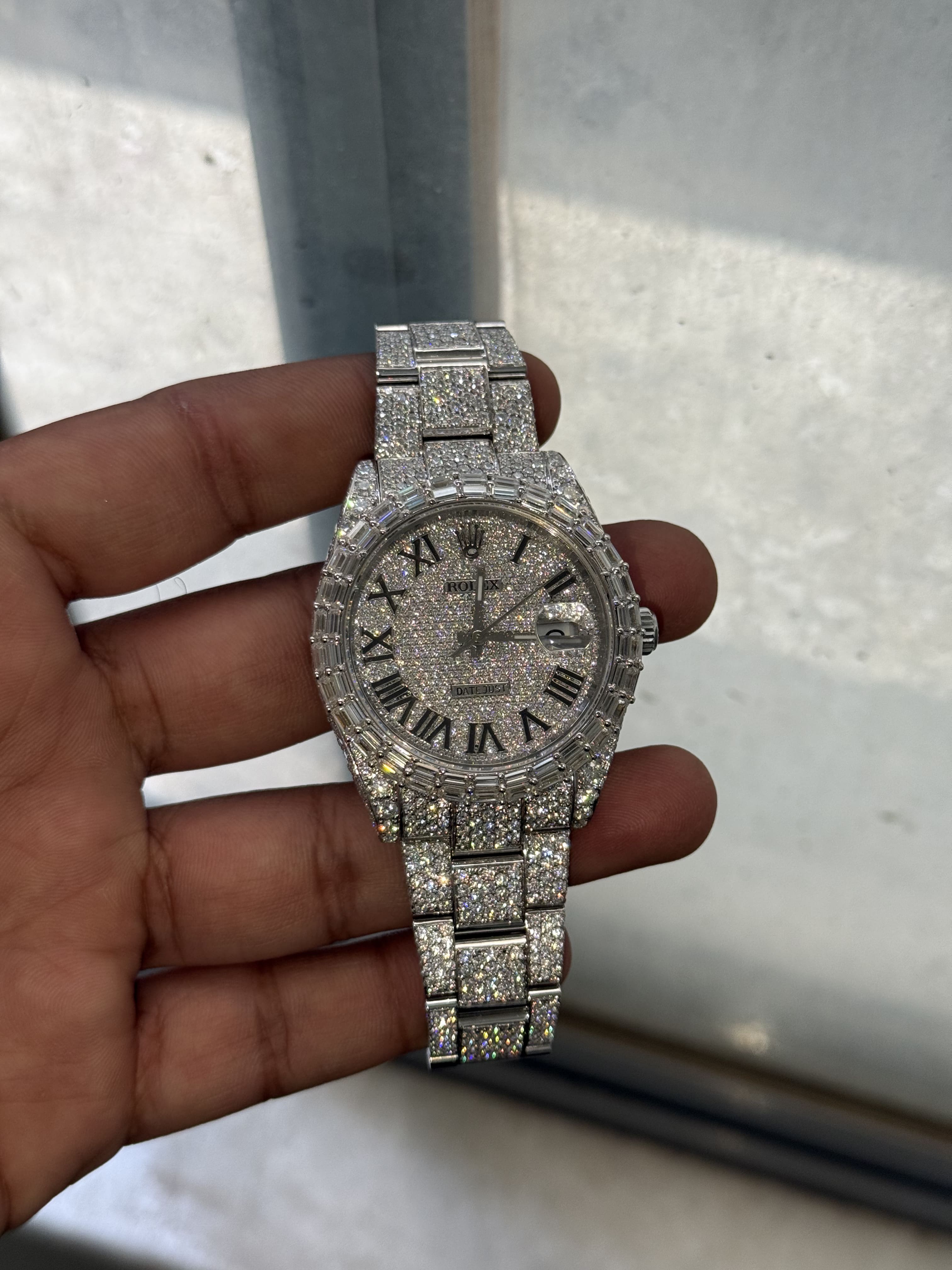 Custom Moissanite Rolex DateJust - Baguette Bezel (Full Buss Down)