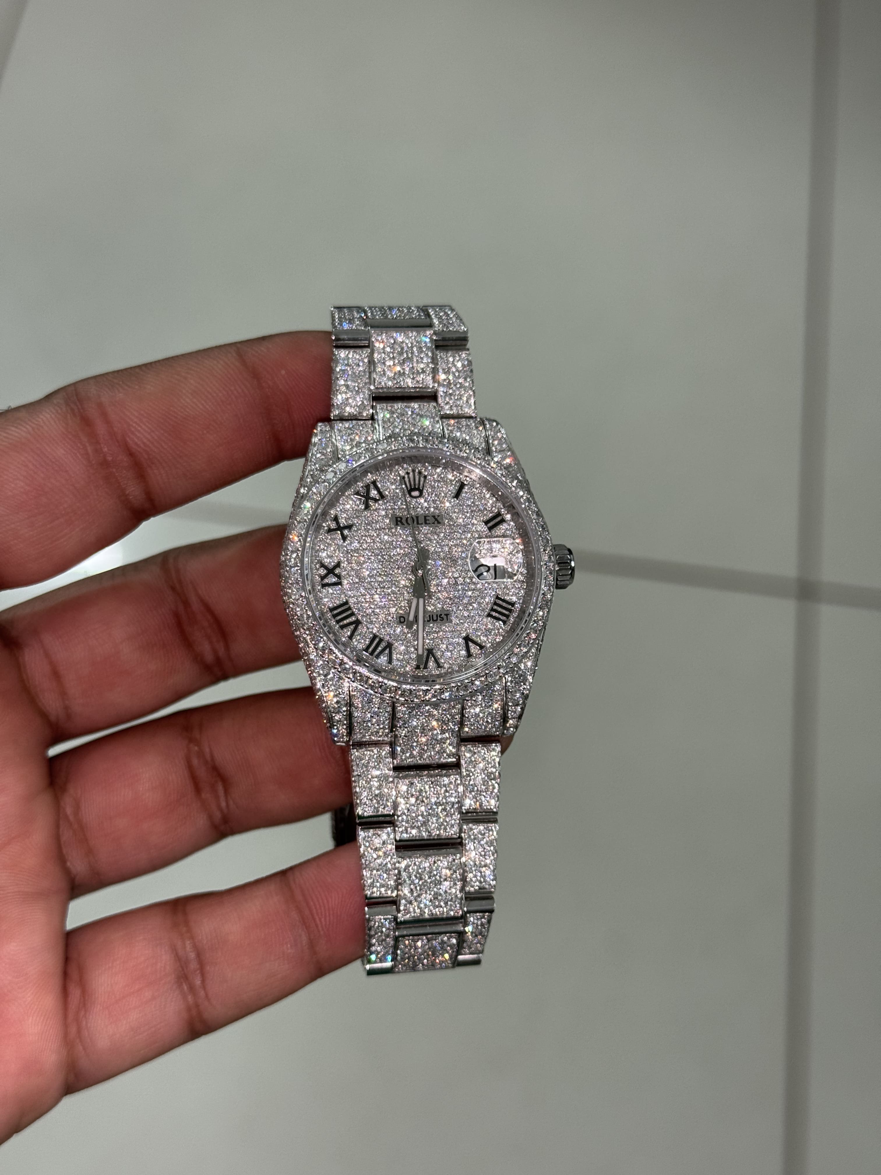 Moissanite Rolex Datejust 36mm full pave dial with oyster bracelet