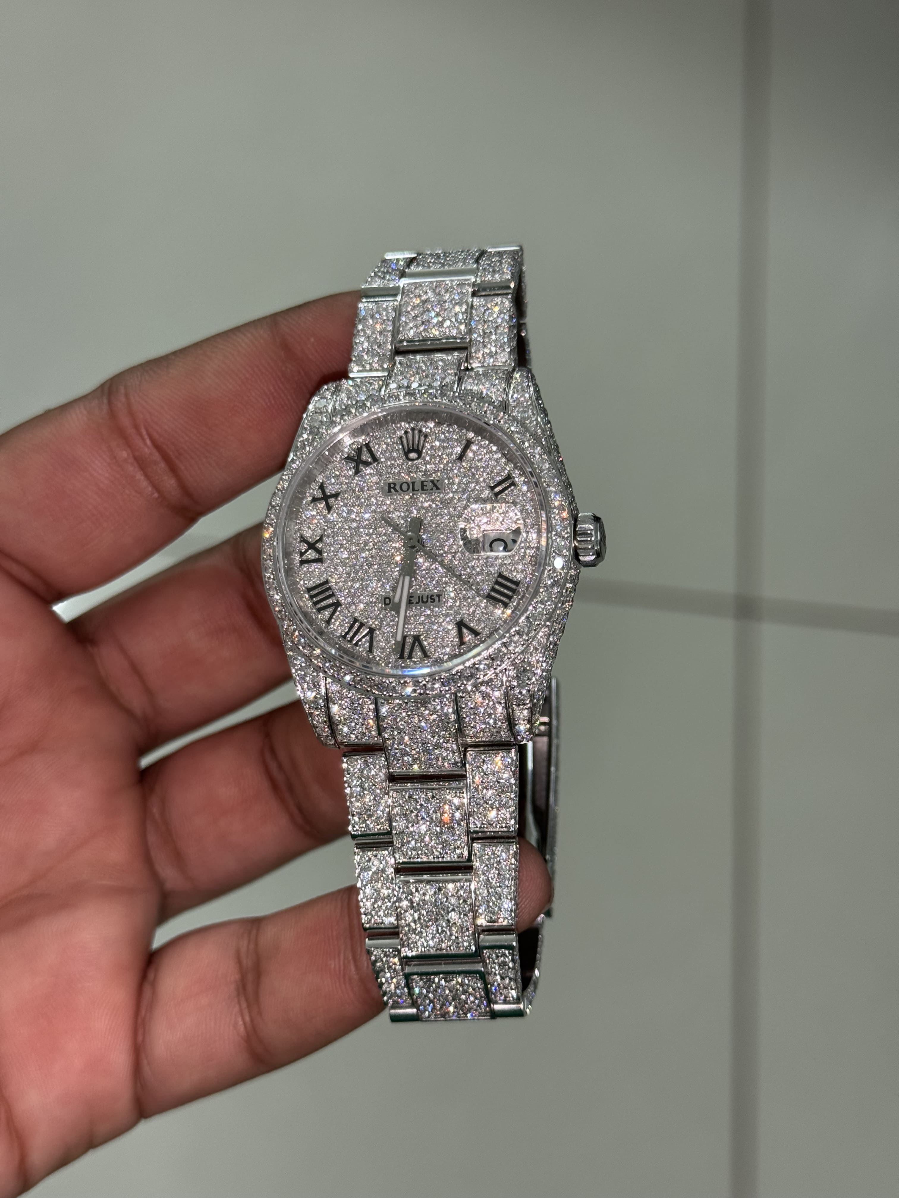 Custom Moissanite Rolex Datejust 36mm Watch - Pave Dial & Oyster Bracelet