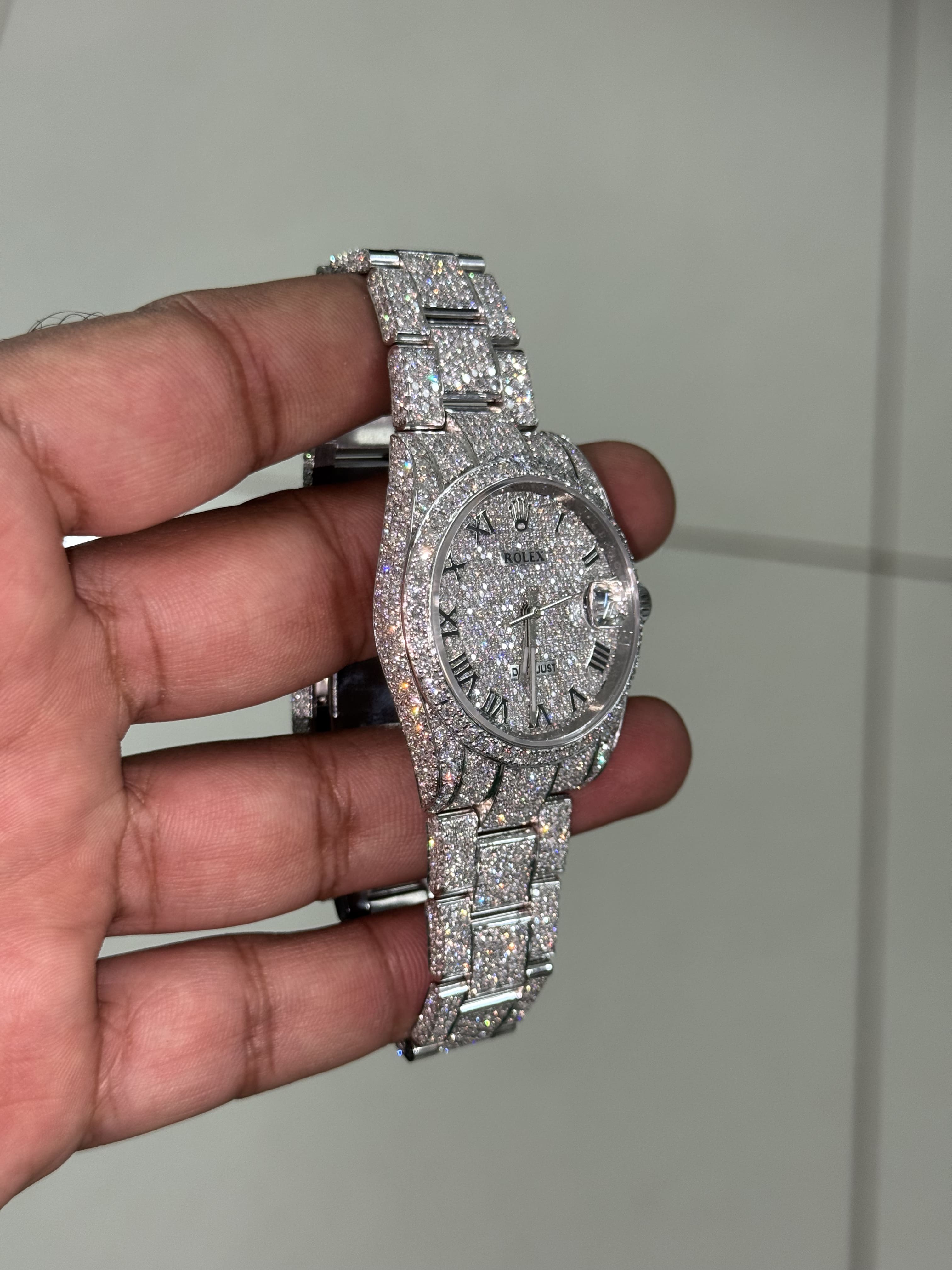 Custom Moissanite Rolex Datejust 36mm Watch - Pave Dial & Oyster Bracelet