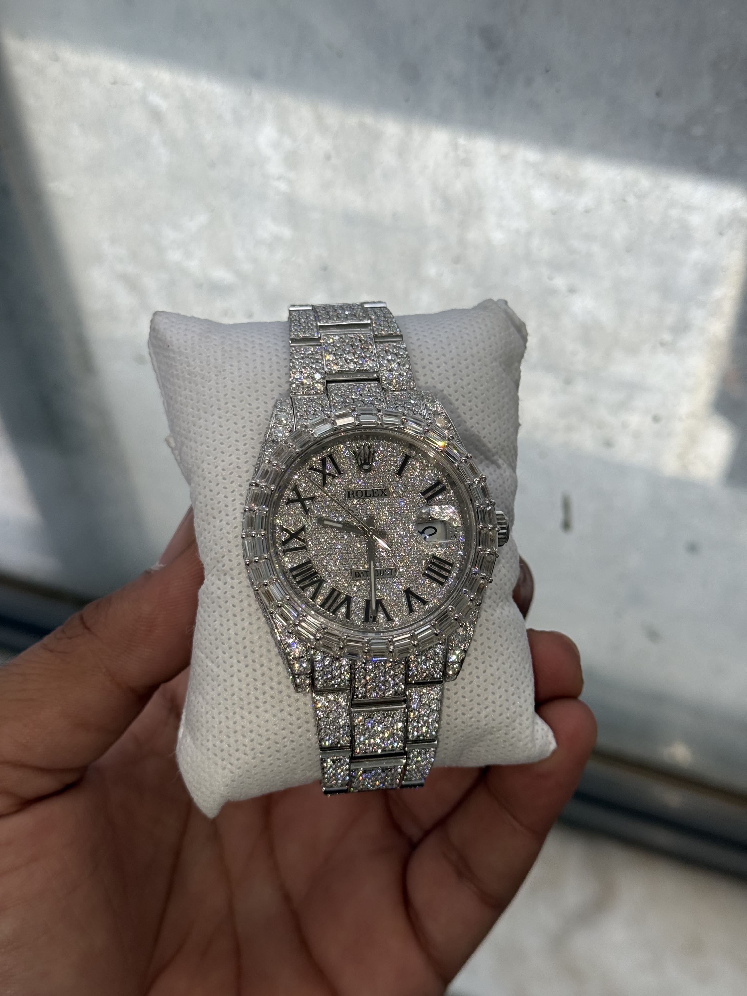 Custom Moissanite Rolex DateJust - Baguette Bezel (Full Buss Down)