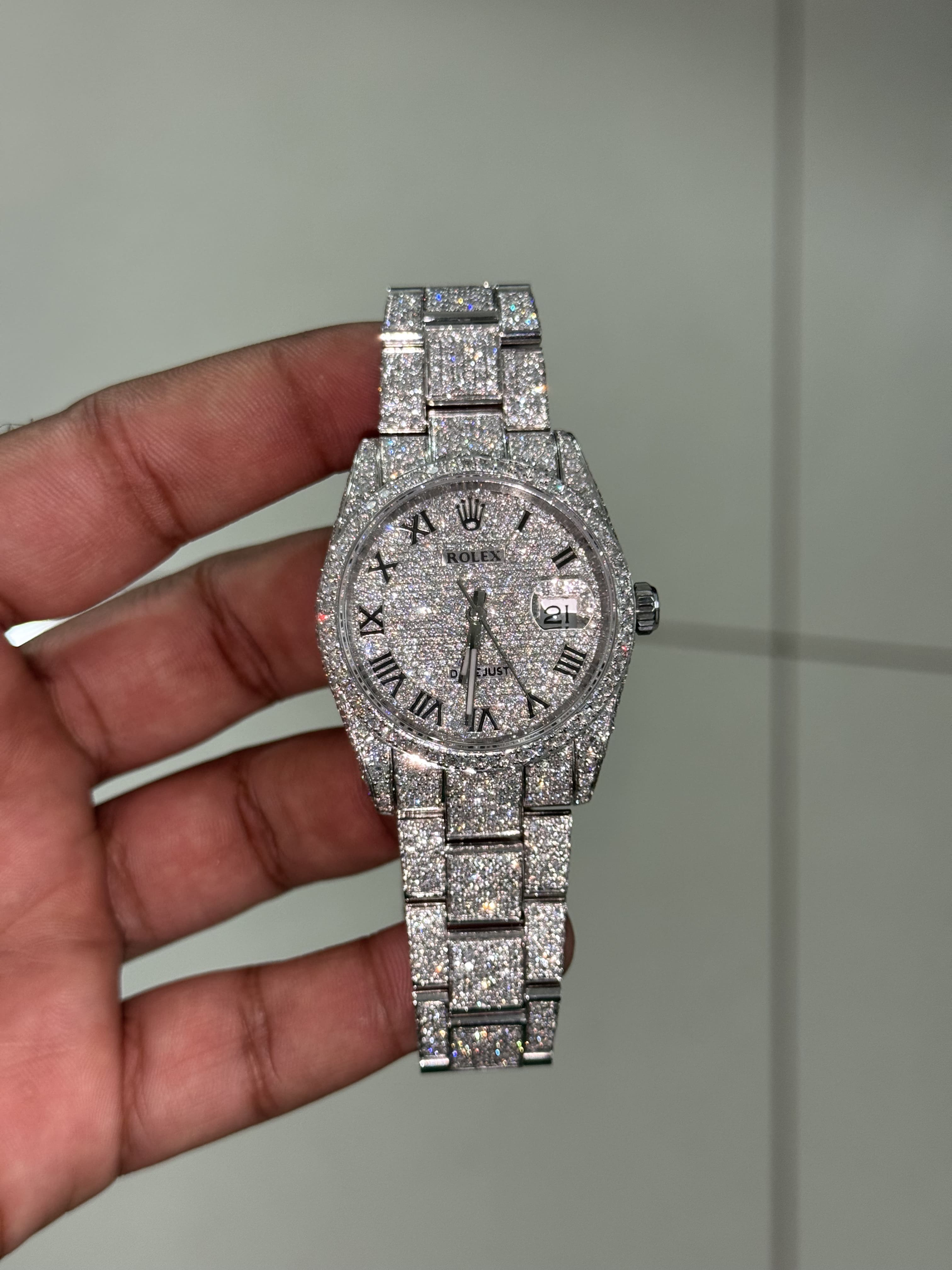Custom Moissanite Rolex Datejust 36mm Watch - Pave Dial & Oyster Bracelet
