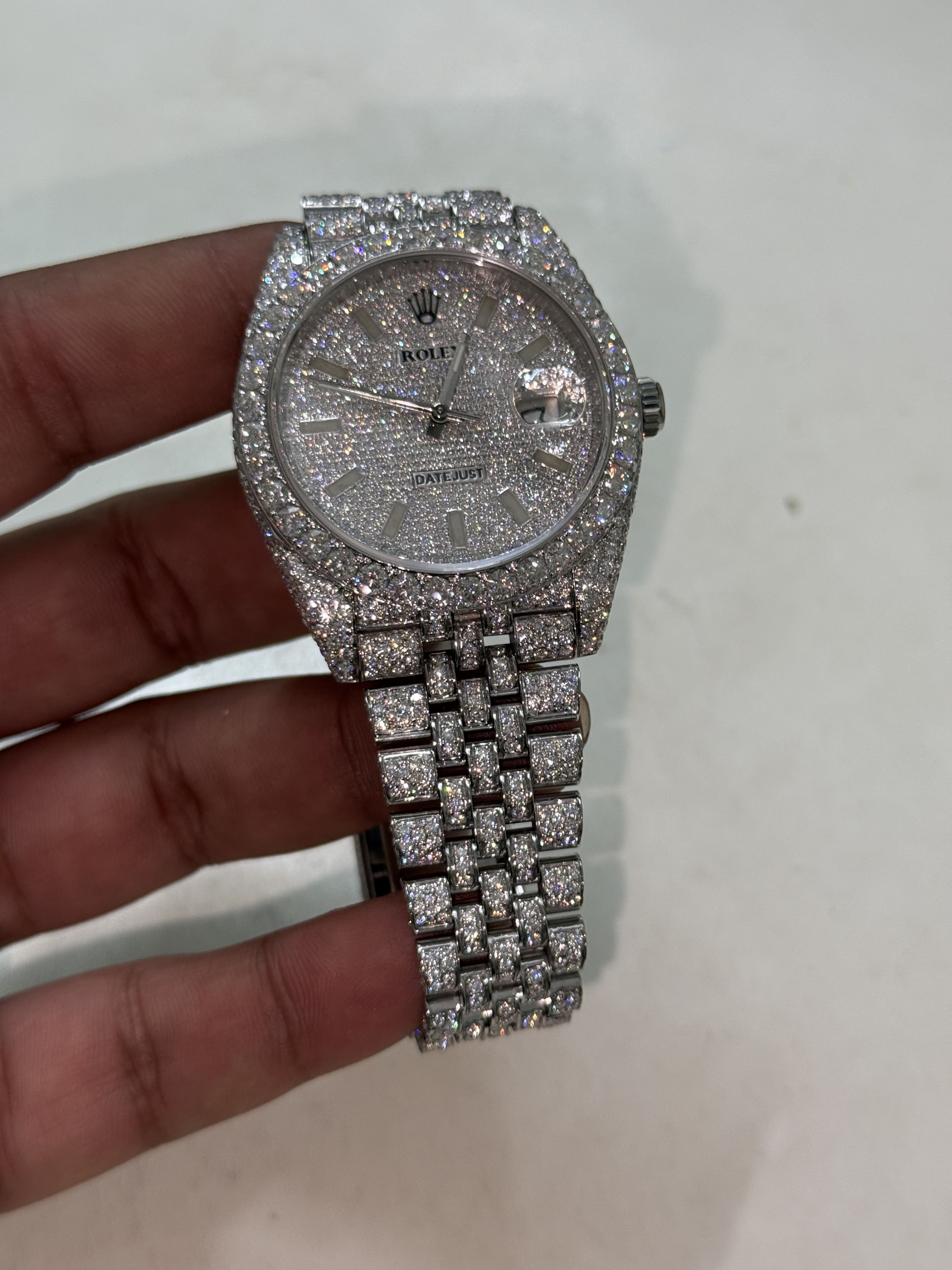Custom Moissanite Rolex Datejust - Jubilee Bracelet (Full Buss Down)