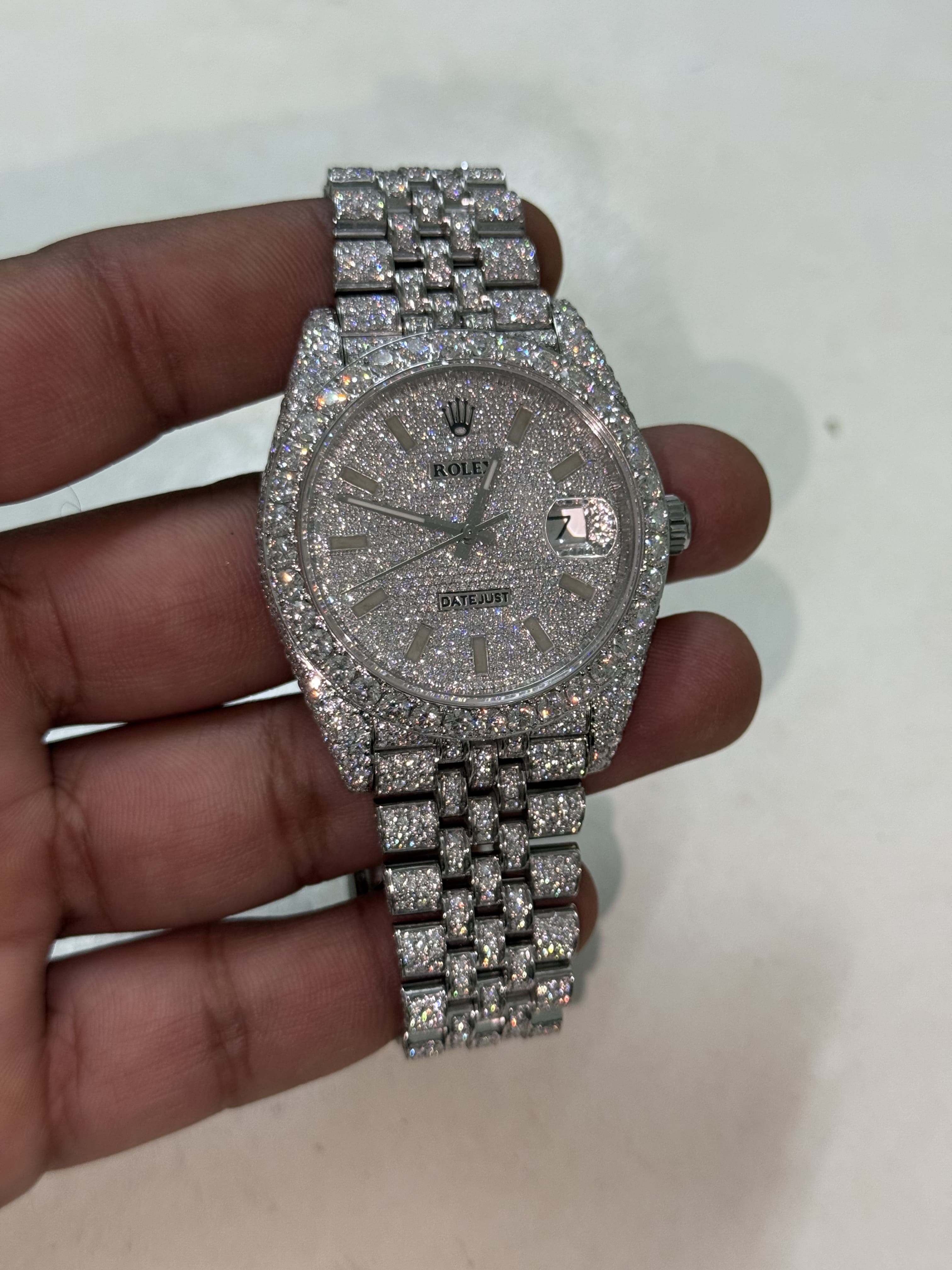 Custom Moissanite Rolex Datejust - Jubilee Bracelet (Full Buss Down)