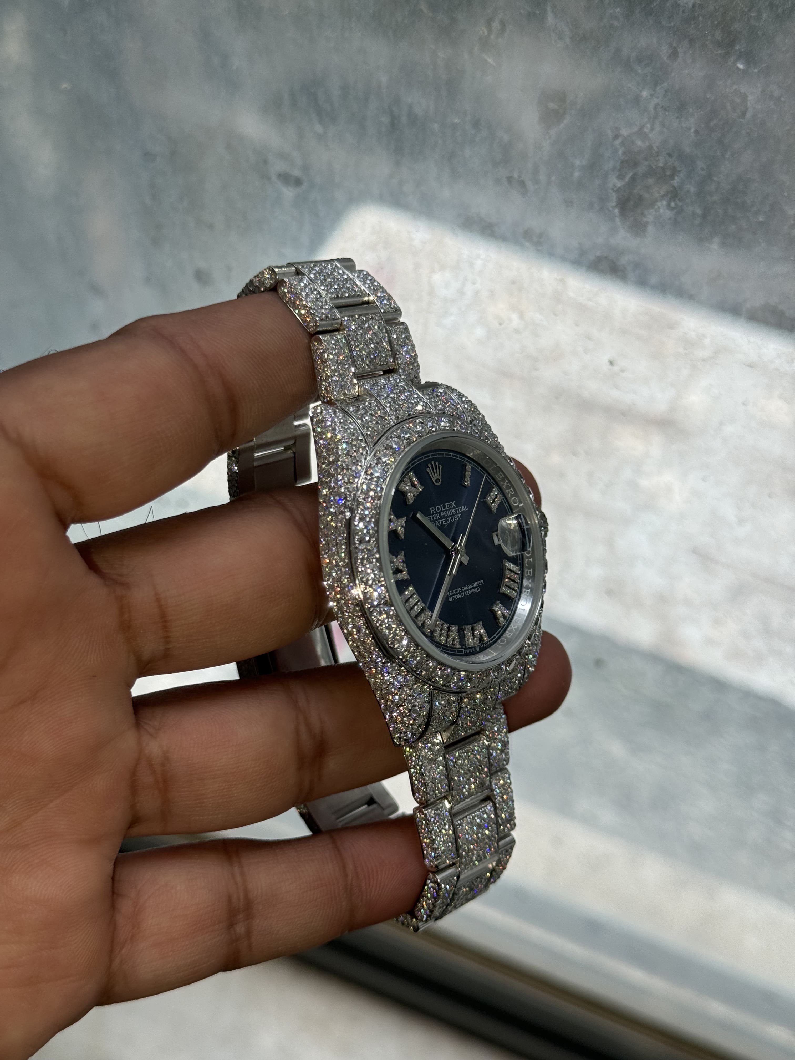 Custom Moissanite Rolex Datejust 41mm - Blue Dial (Full Buss Down)