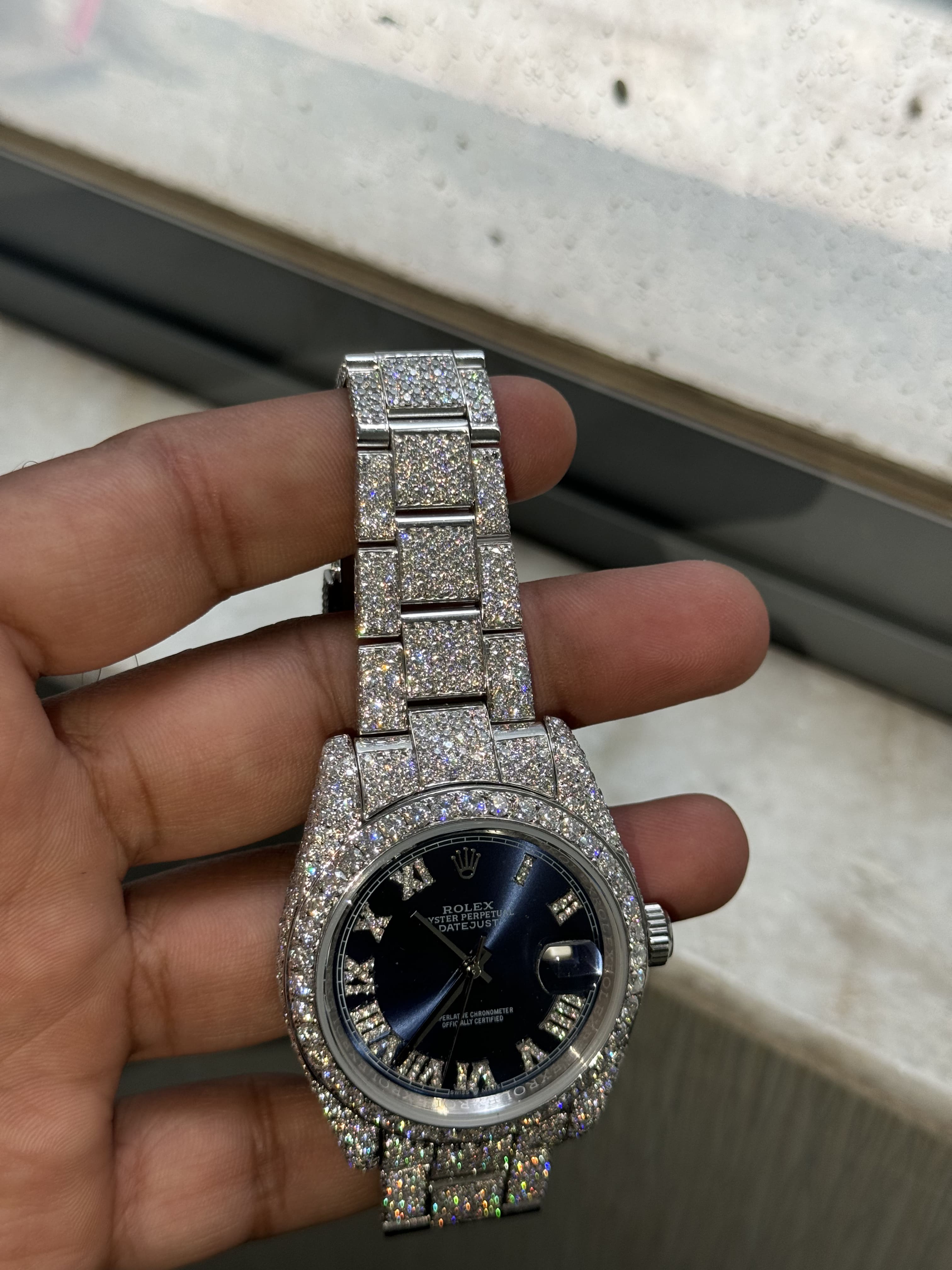 Custom Moissanite Rolex Datejust 41mm - Blue Dial (Full Buss Down)