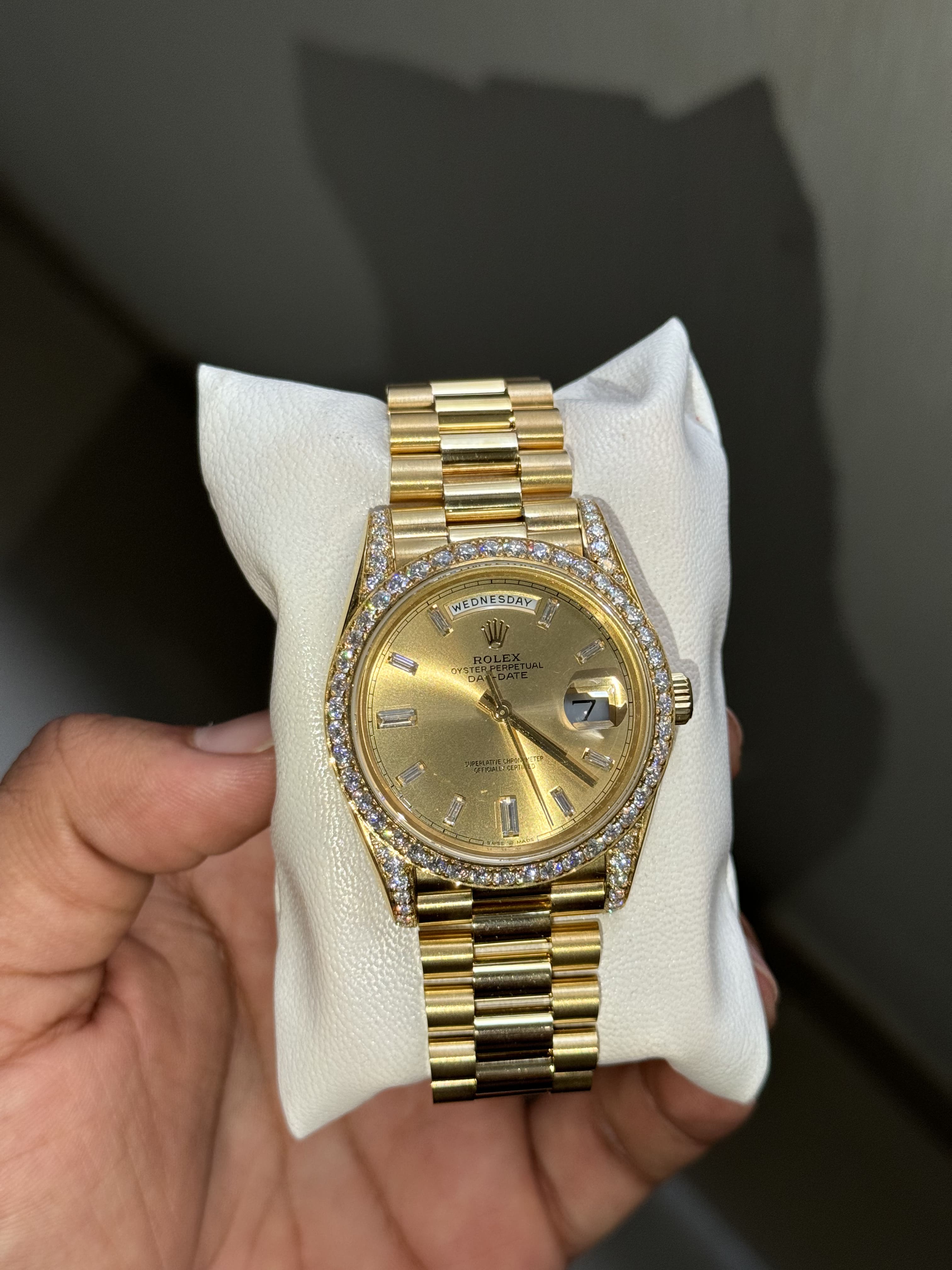 Custom Moissanite Rolex Day-Date - Yellow Gold (Round Bezel & Lugs)