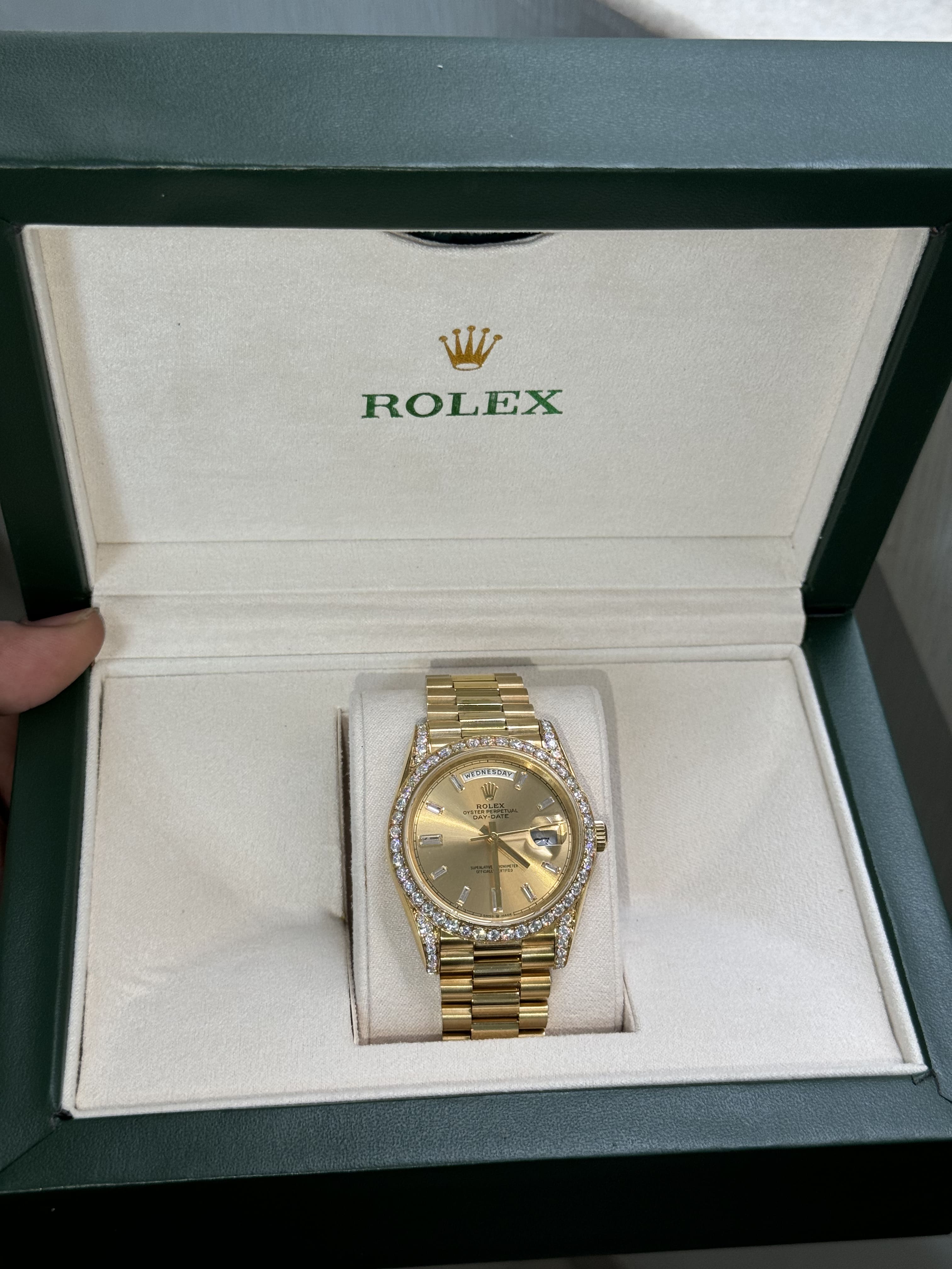 Yellow gold Moissanite Rolex Day-Date with rolex box
