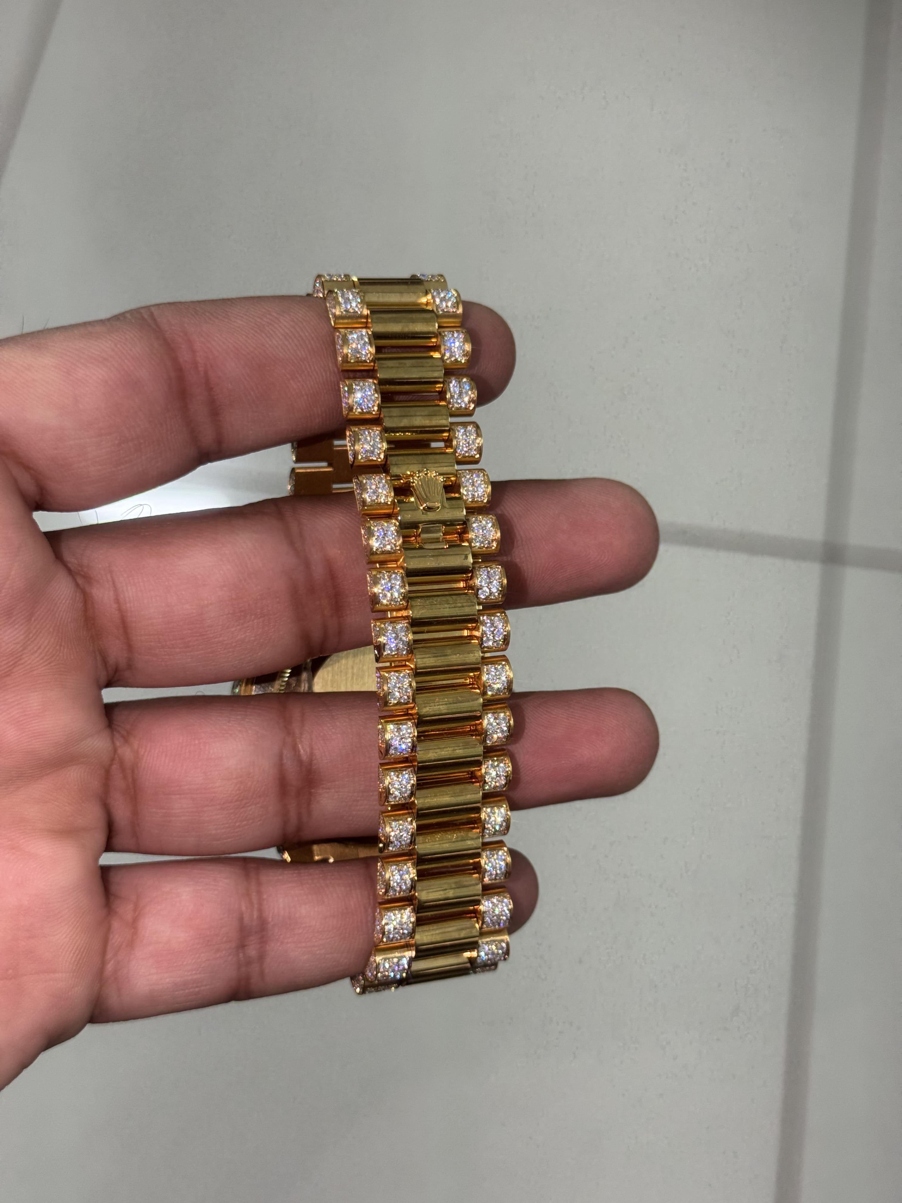 Custom Moissanite Rolex Day-Date - Yellow Gold (Diamond Dial & Semi-Set)