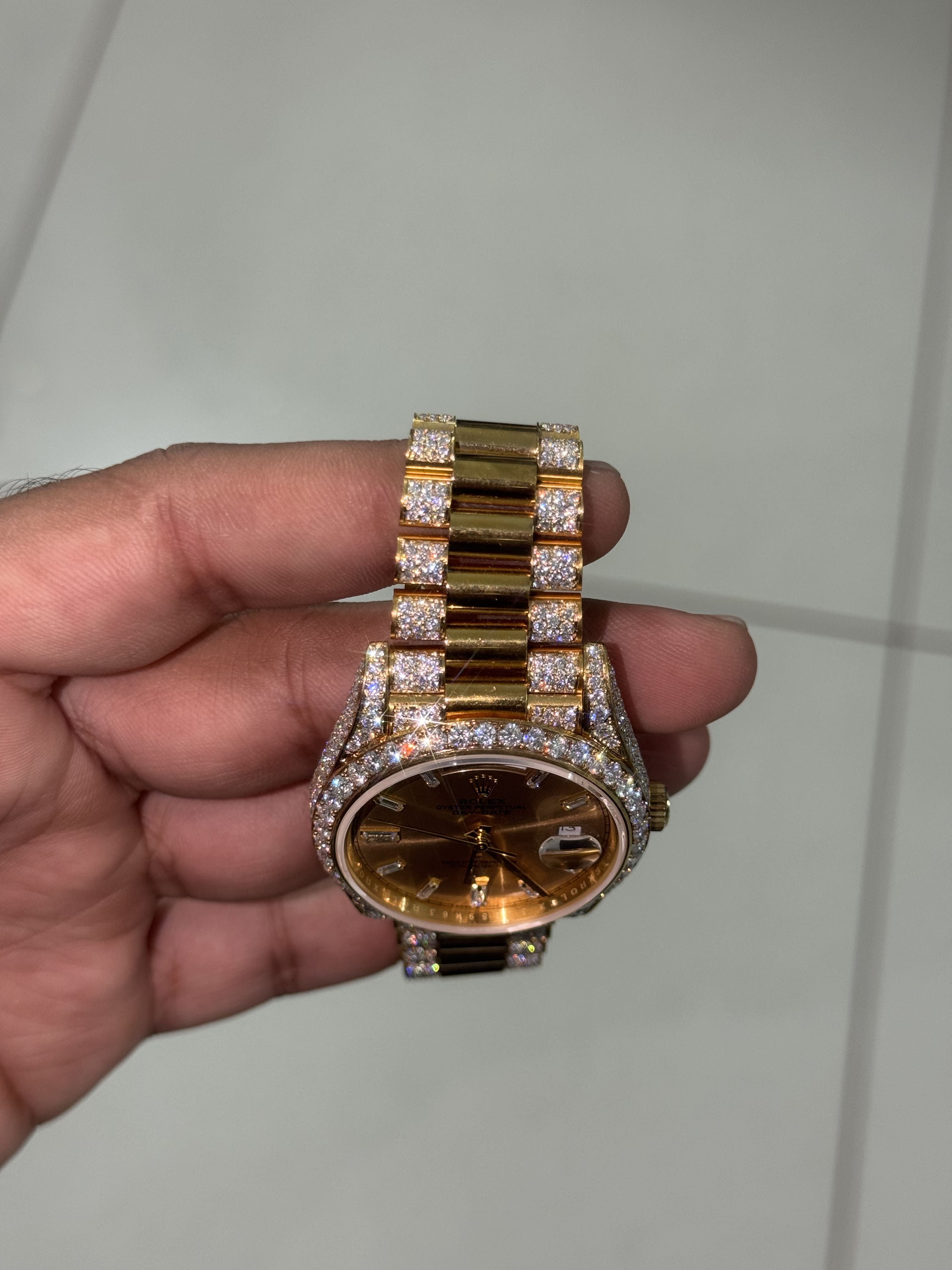 Custom Moissanite Rolex Day-Date - Yellow Gold (Diamond Dial & Semi-Set)