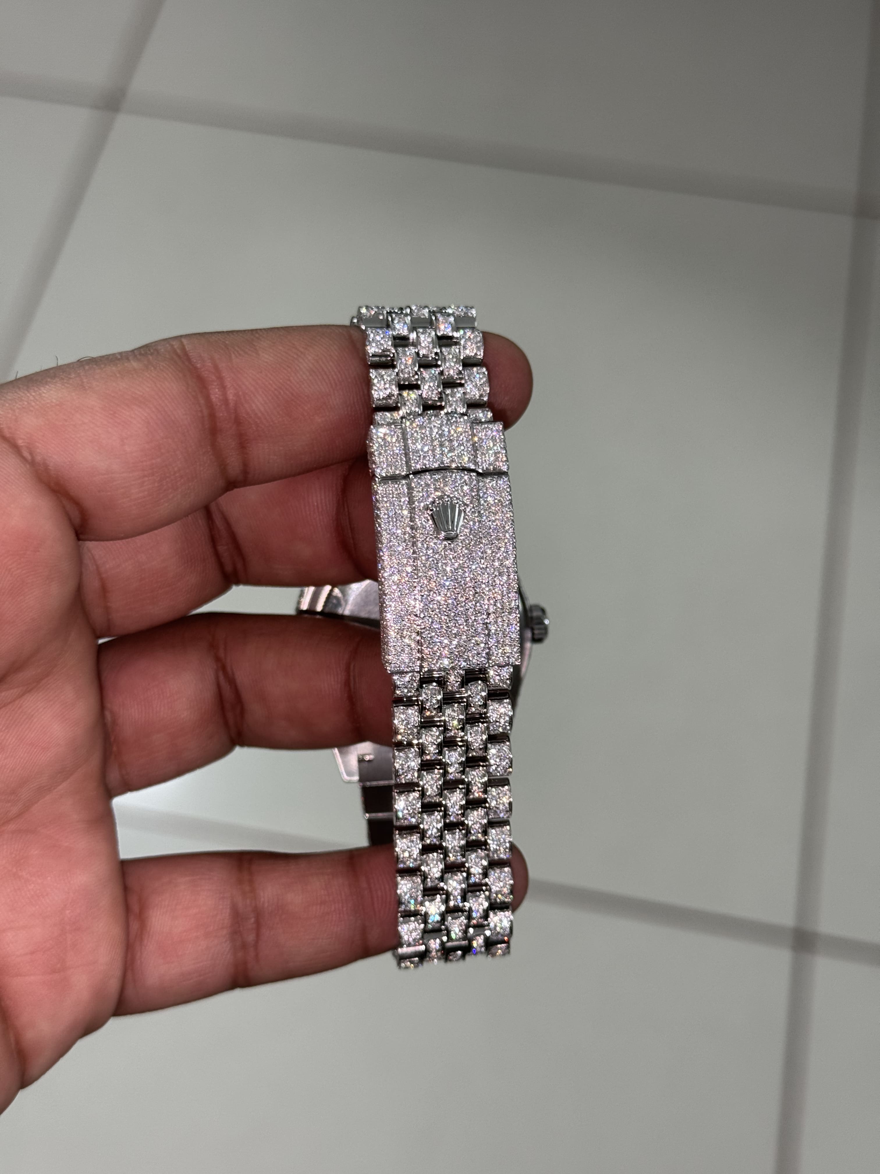 Custom Moissanite Rolex Lady Datejust - Pink Roman Dial (Full Buss Down)